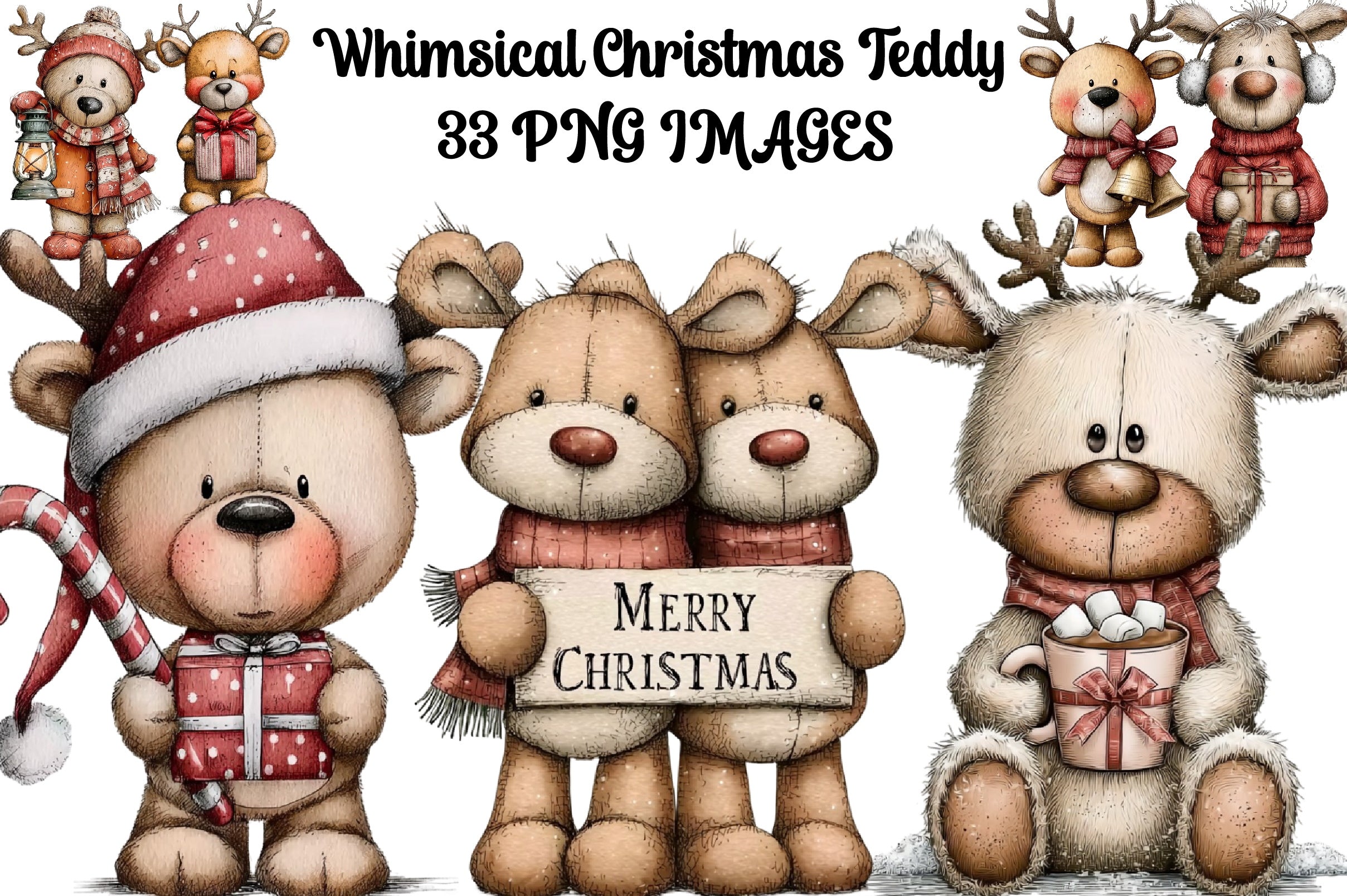 Whimsical Christmas Teddy Clipart Bundle