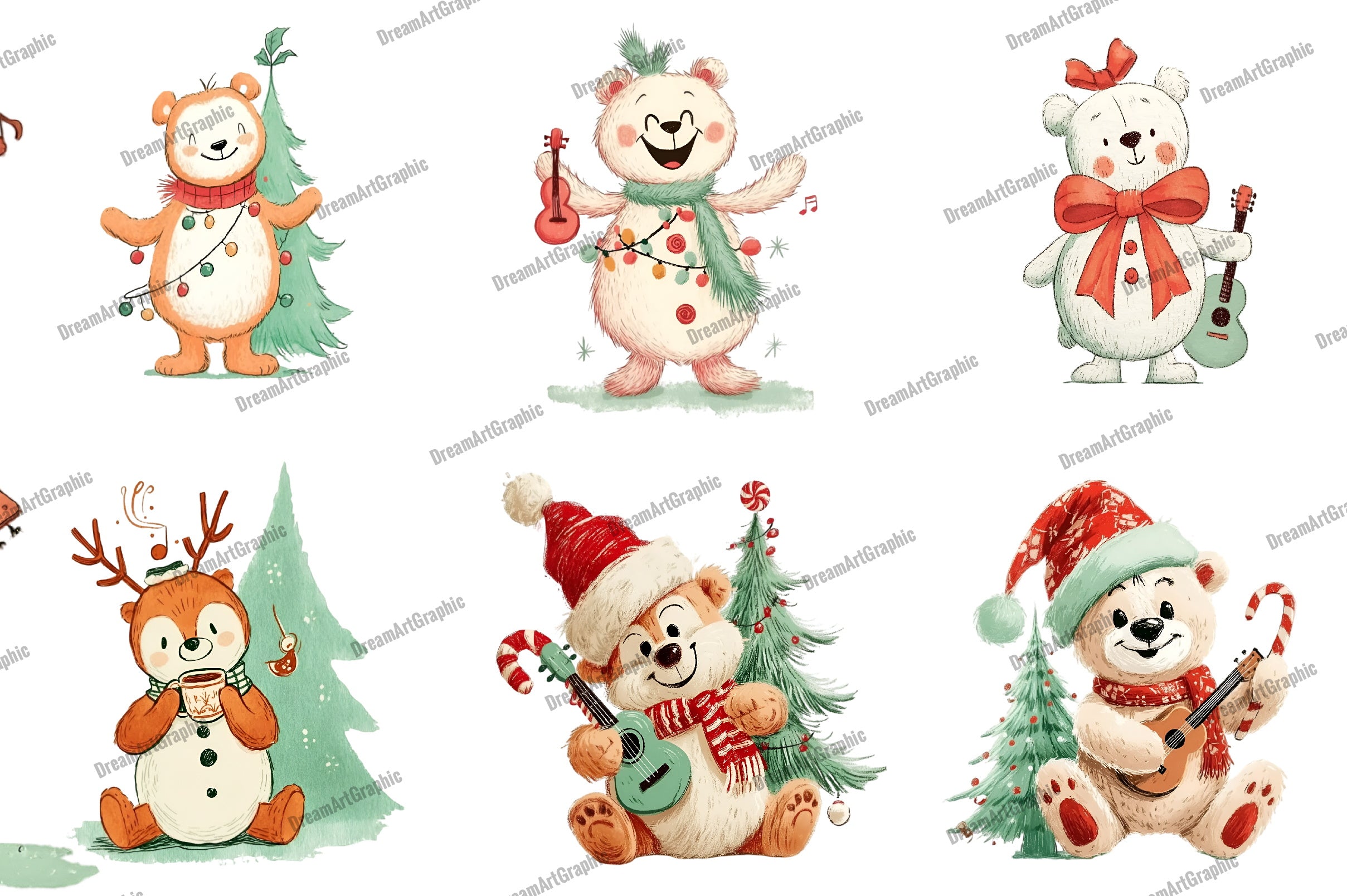 Whimsical Christmas Teddy Clipart Bundle