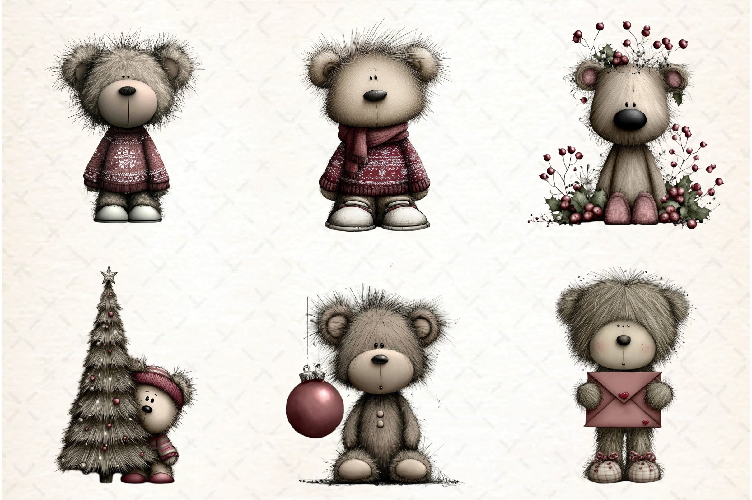 Whimsical Christmas Teddy Clipart Bundle