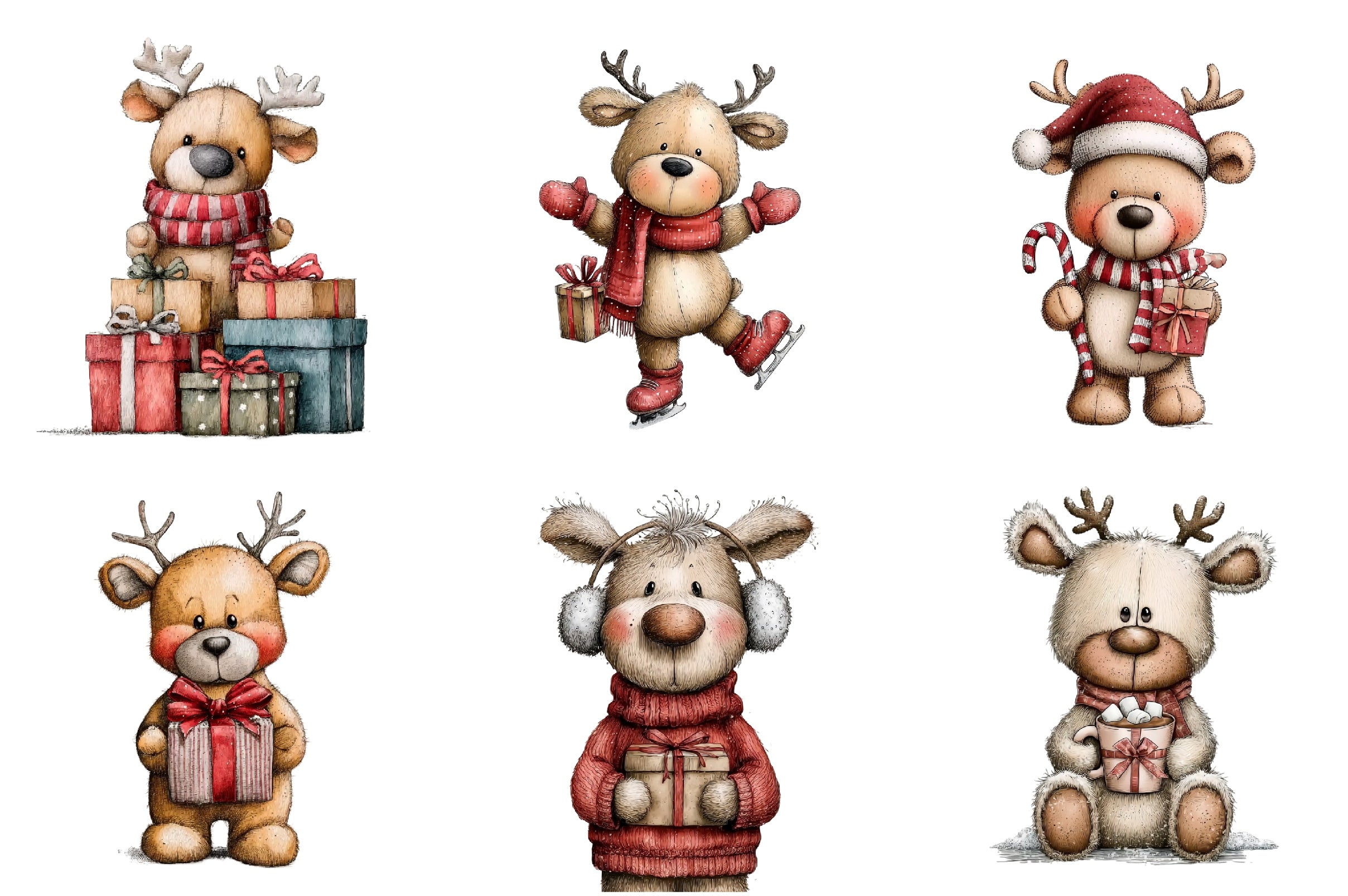 Whimsical Christmas Teddy Clipart Bundle