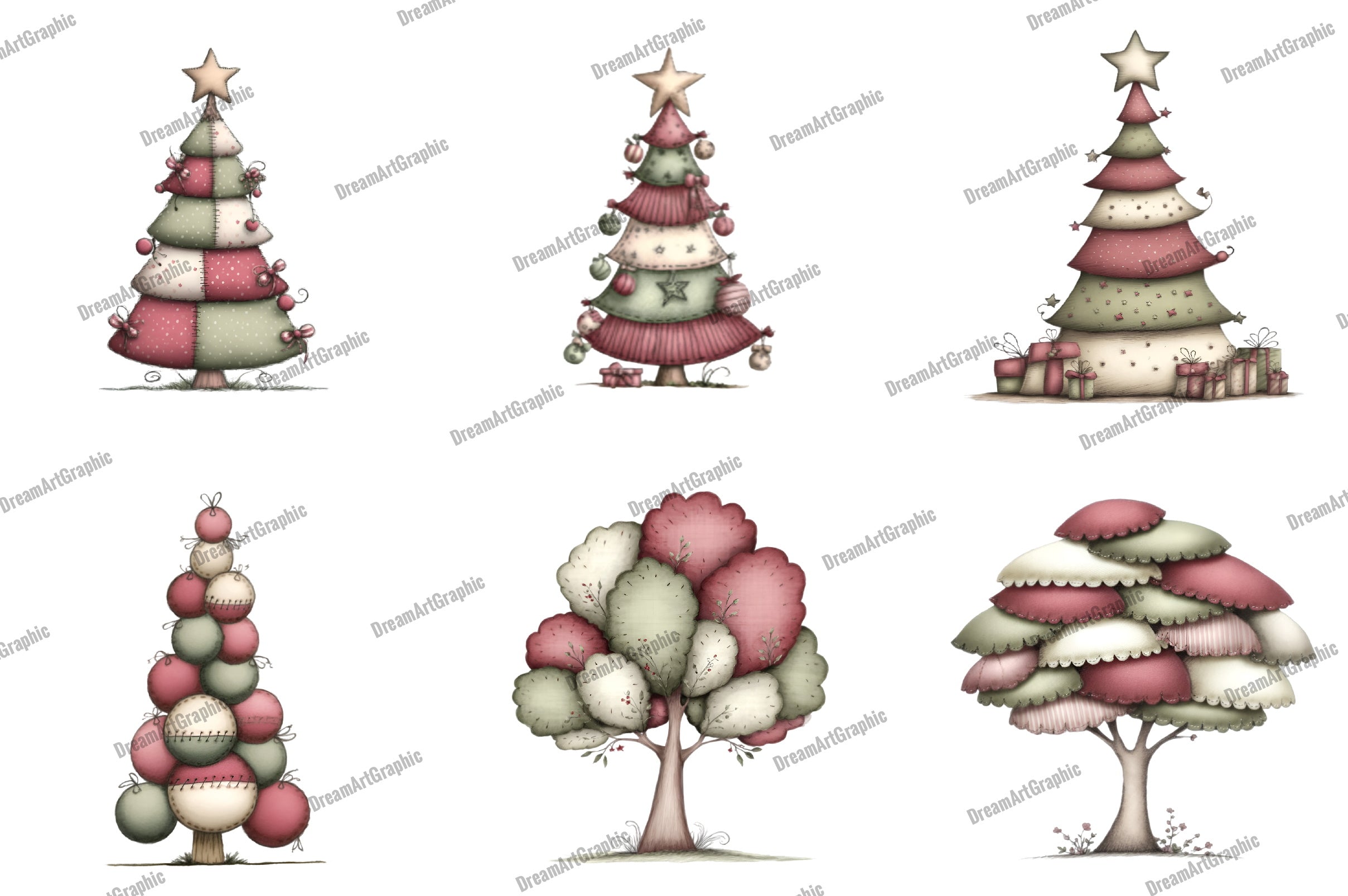 Whimsical Christmas Tree Clipart Bundle