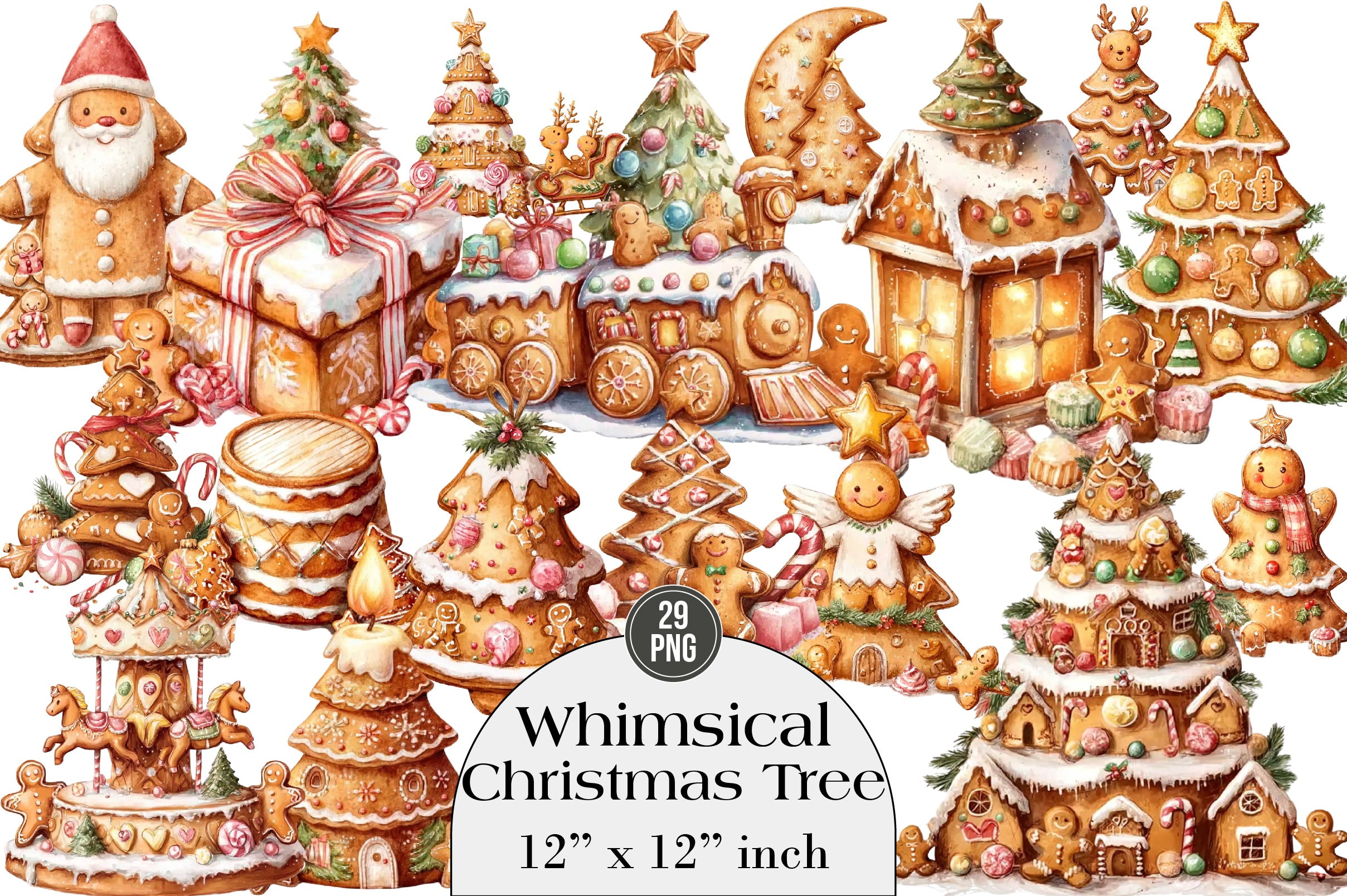 Whimsical Christmas Tree Clipart Bundle