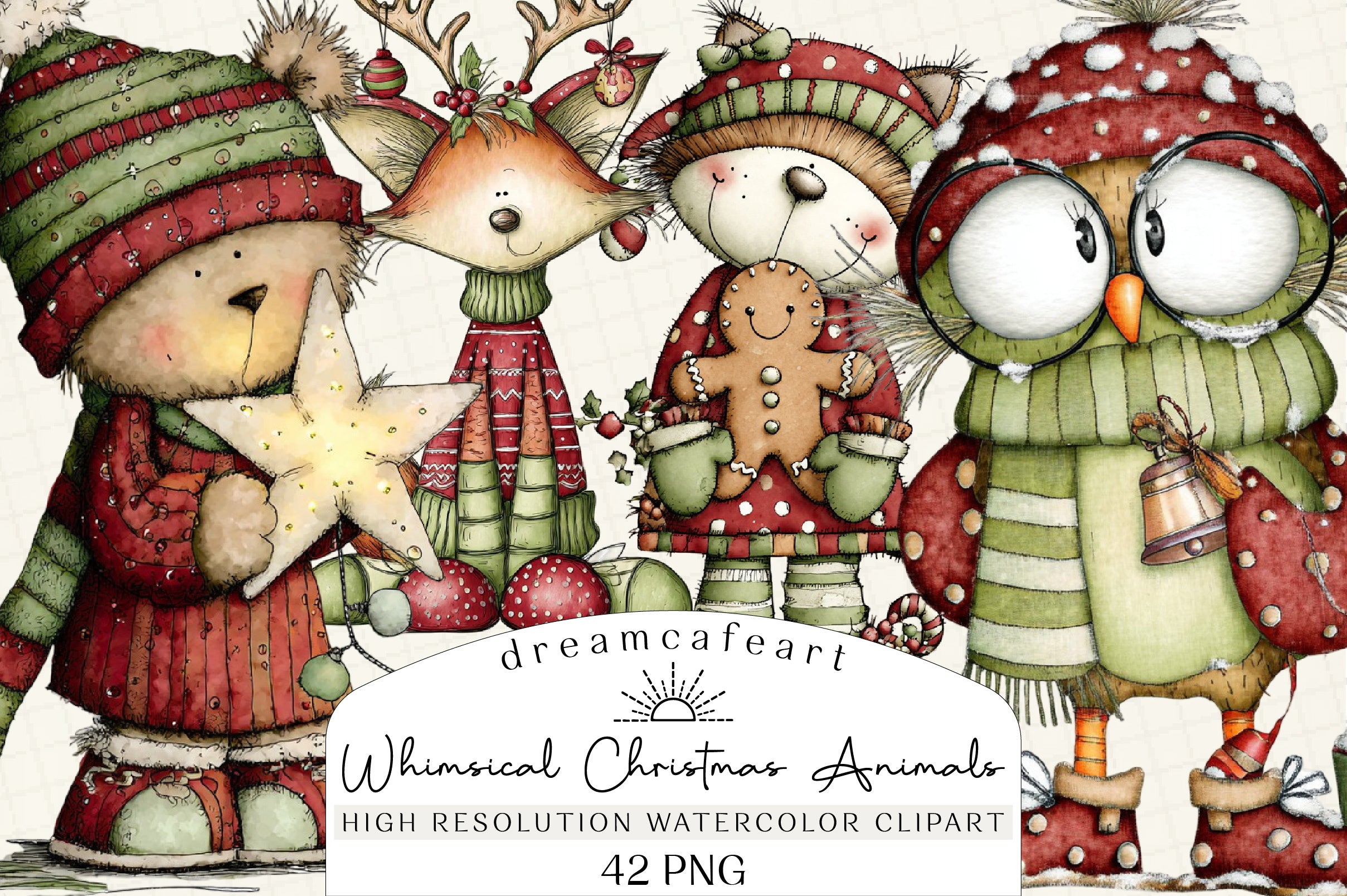 Whimsical Christmas Woodland Animals Clipart Bundle