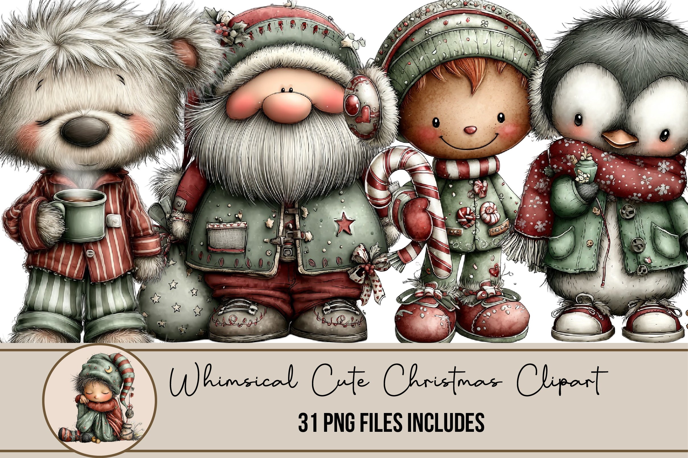 Whimsical Cute Christmas Clipart Bundle