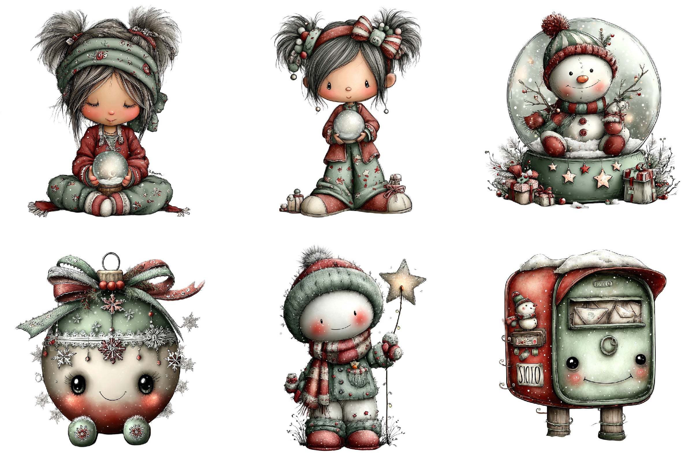 Whimsical Cute Christmas Clipart Bundle
