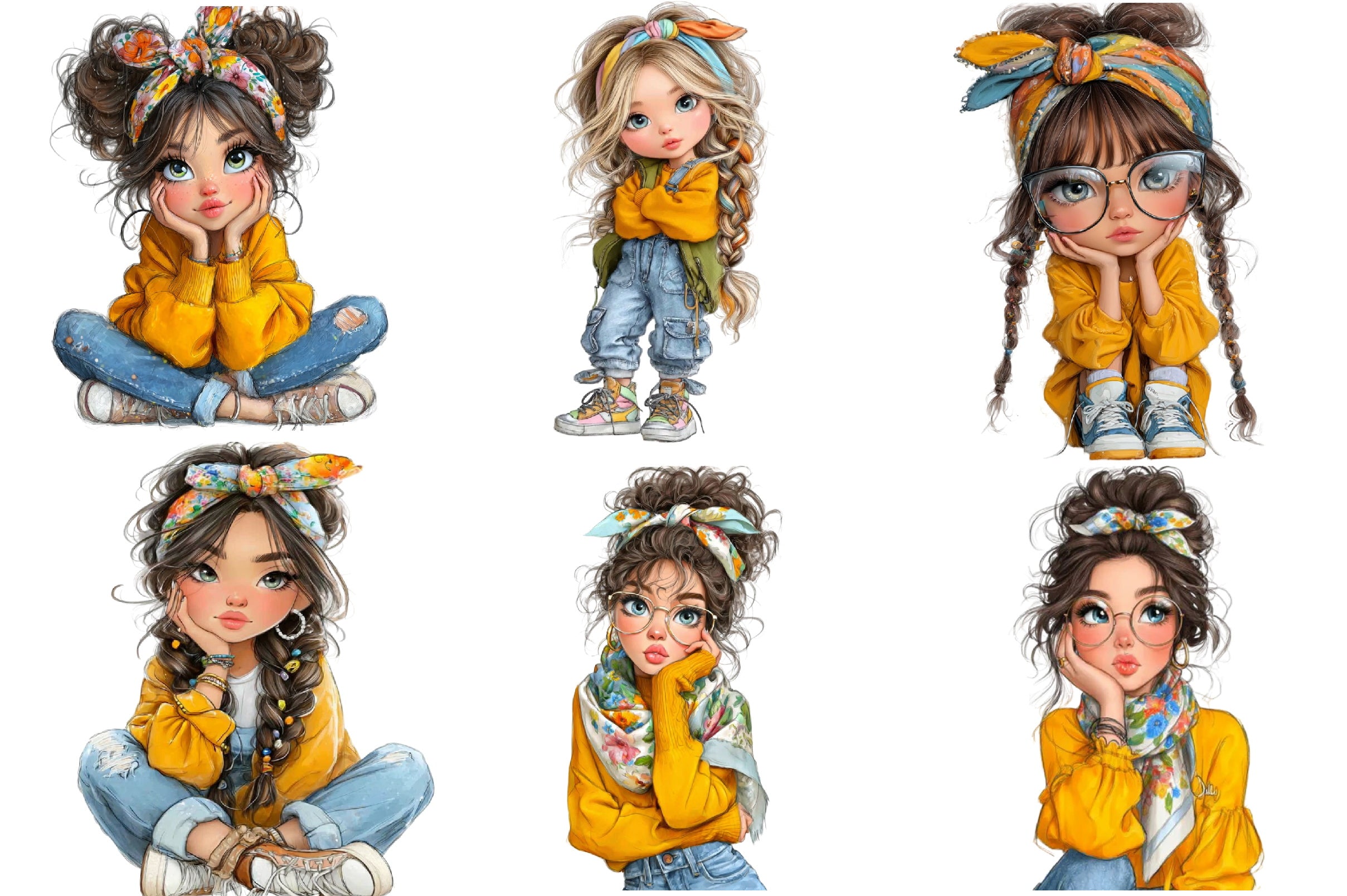 Whimsical Cute Girl Clipart Bundle