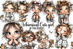 Whimsical Cute Girl Clipart Bundle - CraftNest - Digital Crafting and Art