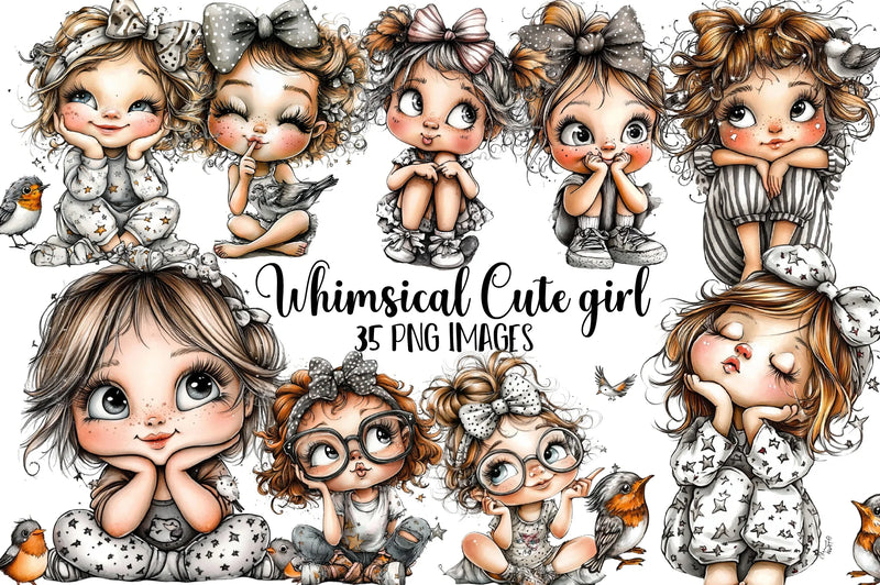 Whimsical Cute Girl Clipart Bundle - CraftNest - Digital Crafting and Art