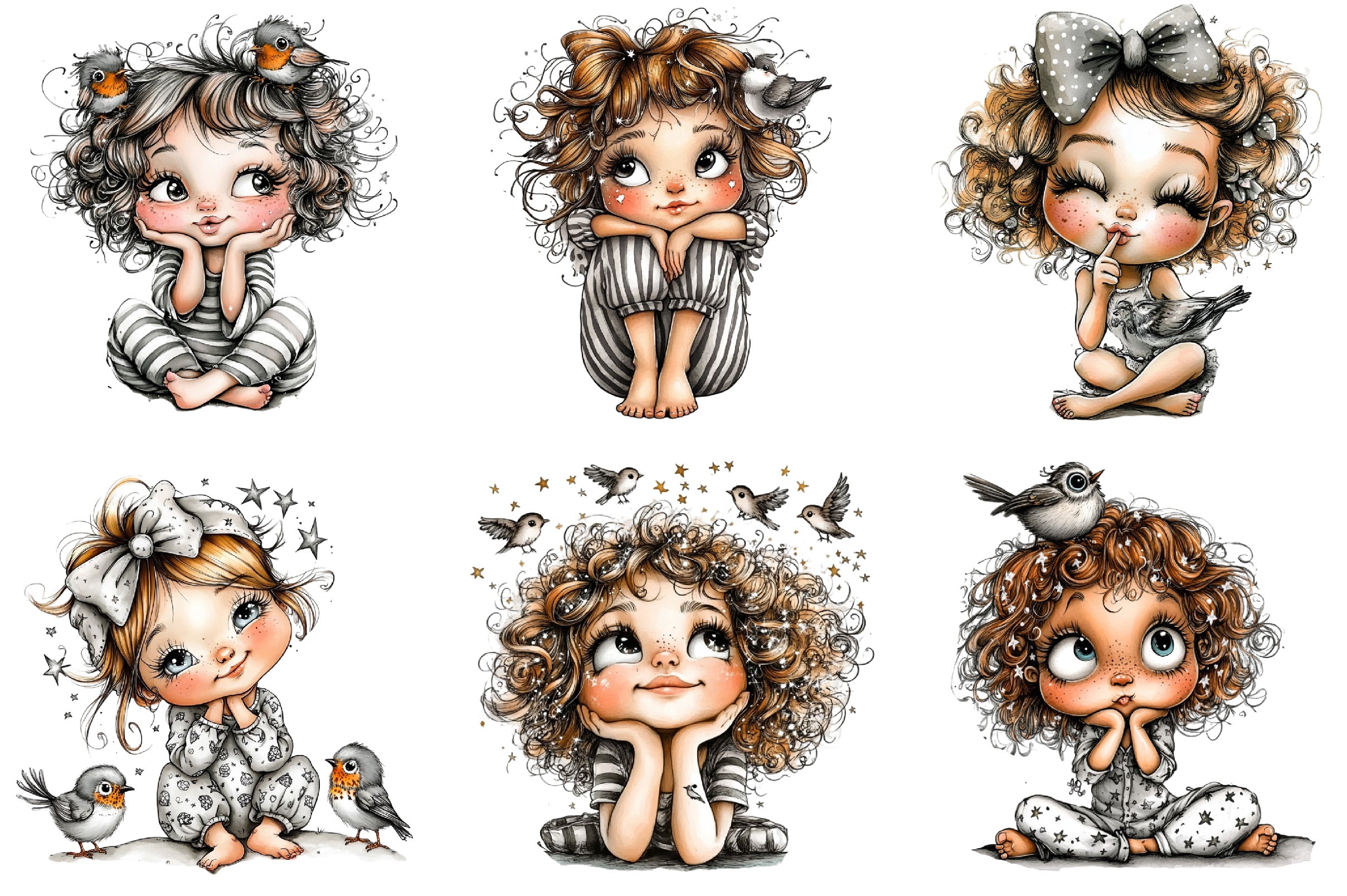 Whimsical Cute Girl Clipart Bundle