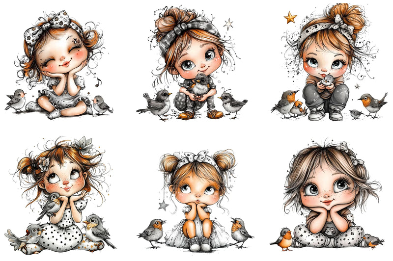 Whimsical Cute Girl Clipart Bundle - CraftNest - Digital Crafting and Art