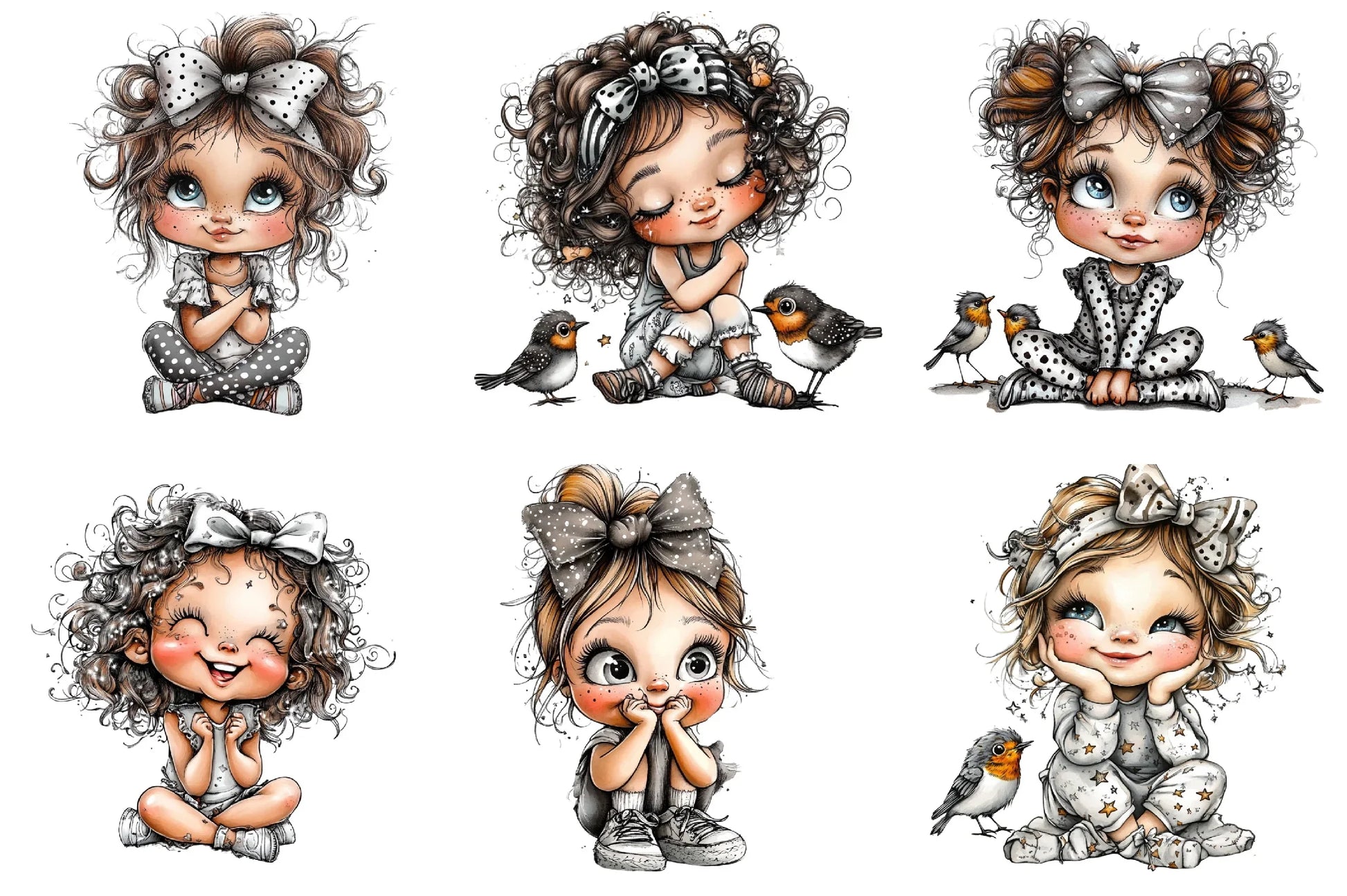 Whimsical Cute Girl Clipart Bundle - CraftNest - Digital Crafting and Art