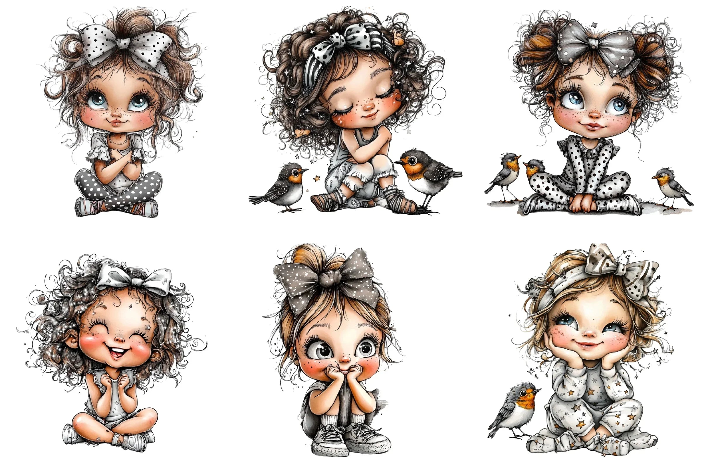 Whimsical Cute Girl Clipart Bundle - CraftNest - Digital Crafting and Art