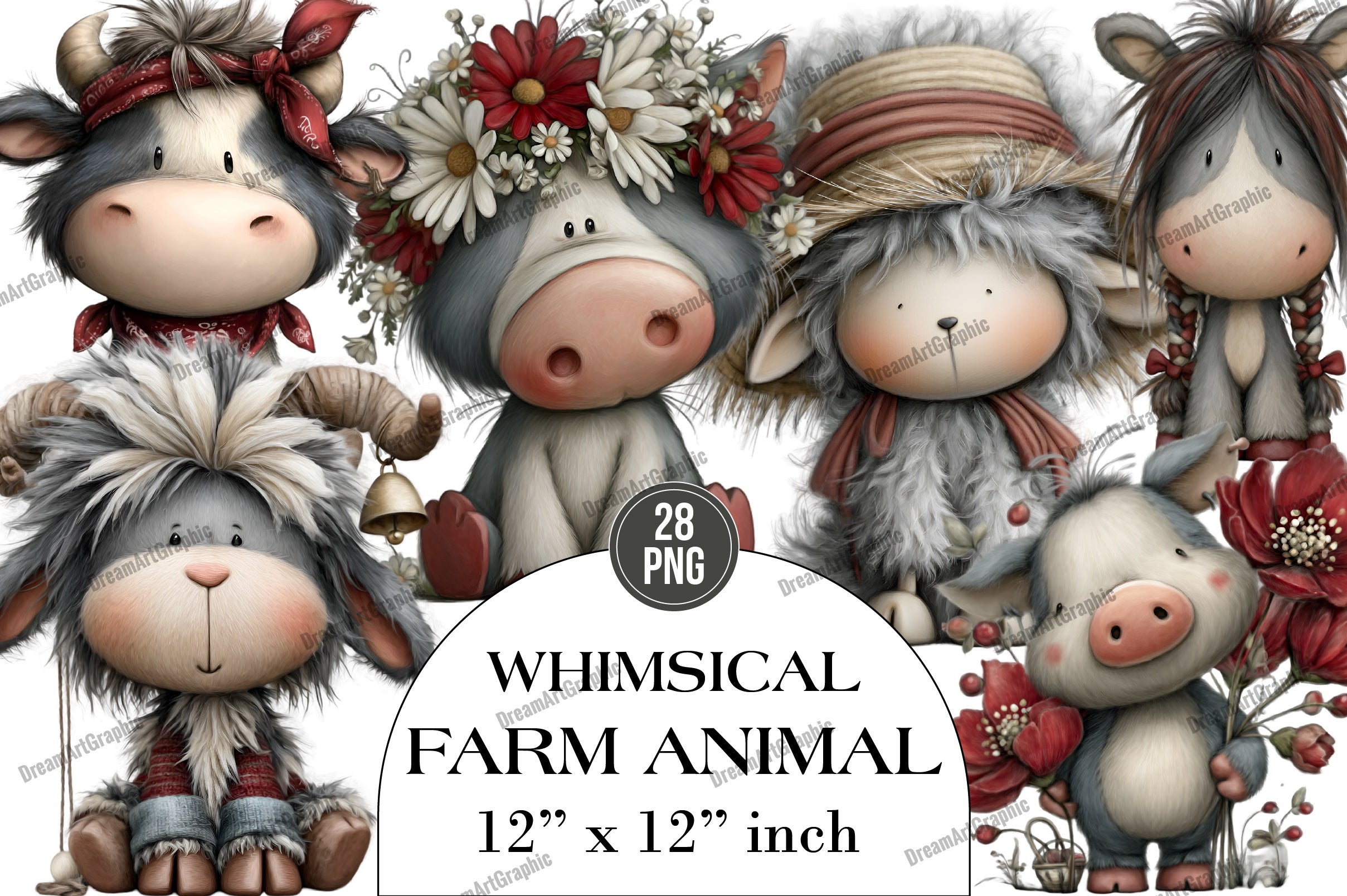 Whimsical Farm Animal Clipart Bundle