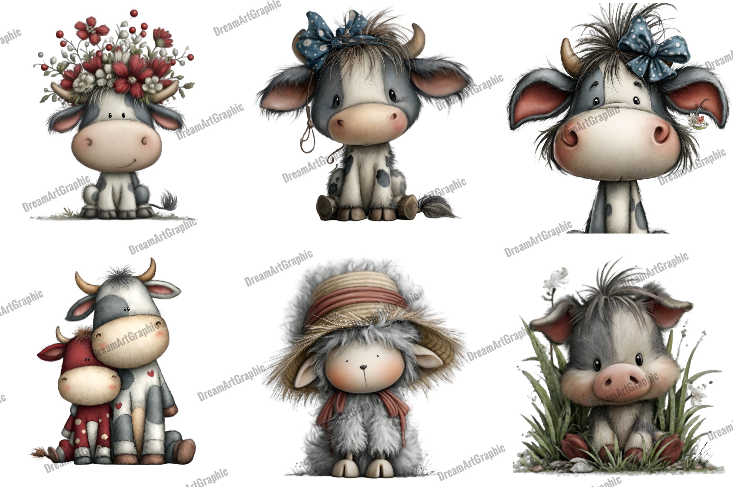 Whimsical Farm Animal Clipart Bundle