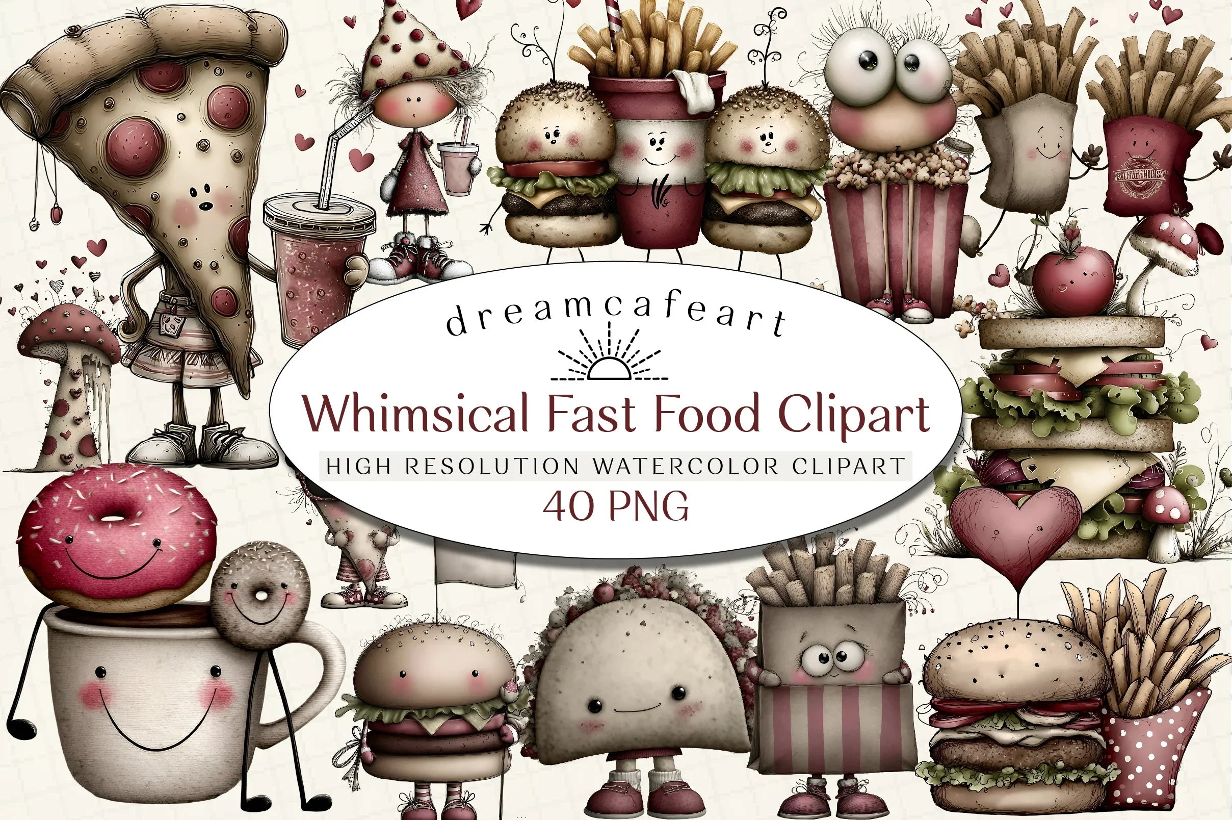 Whimsical Fast Food Clipart Bundle