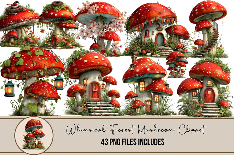 Whimsical Forest Mushroom Clipart Bundle - CraftNest - Digital Crafting and Art