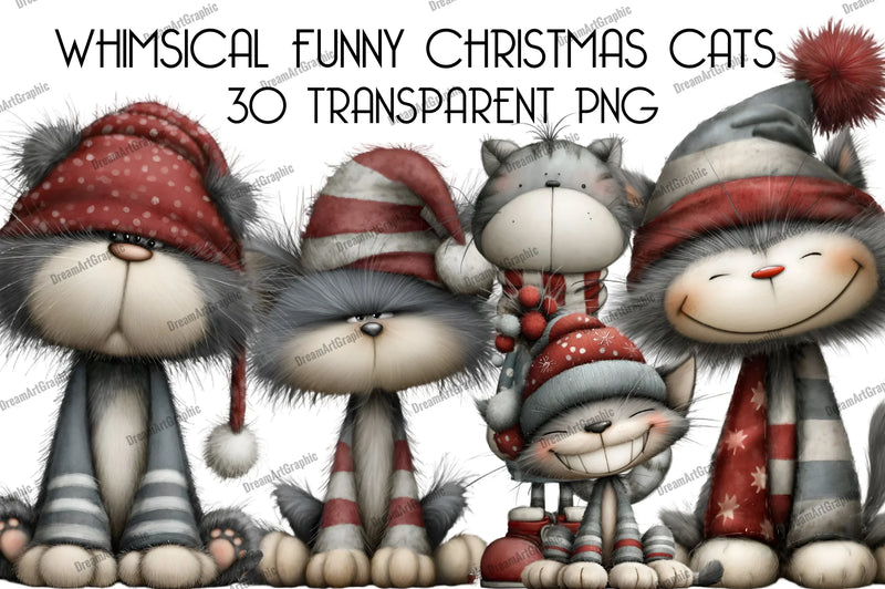 Whimsical Funny Christmas Cats Clipart Bundle - CraftNest - Digital Crafting and Art