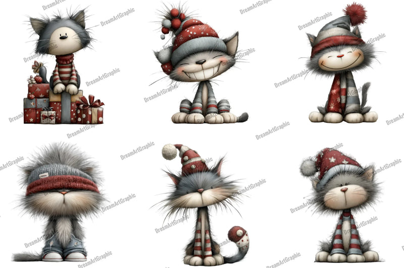 Whimsical Funny Christmas Cats Clipart Bundle - CraftNest - Digital Crafting and Art