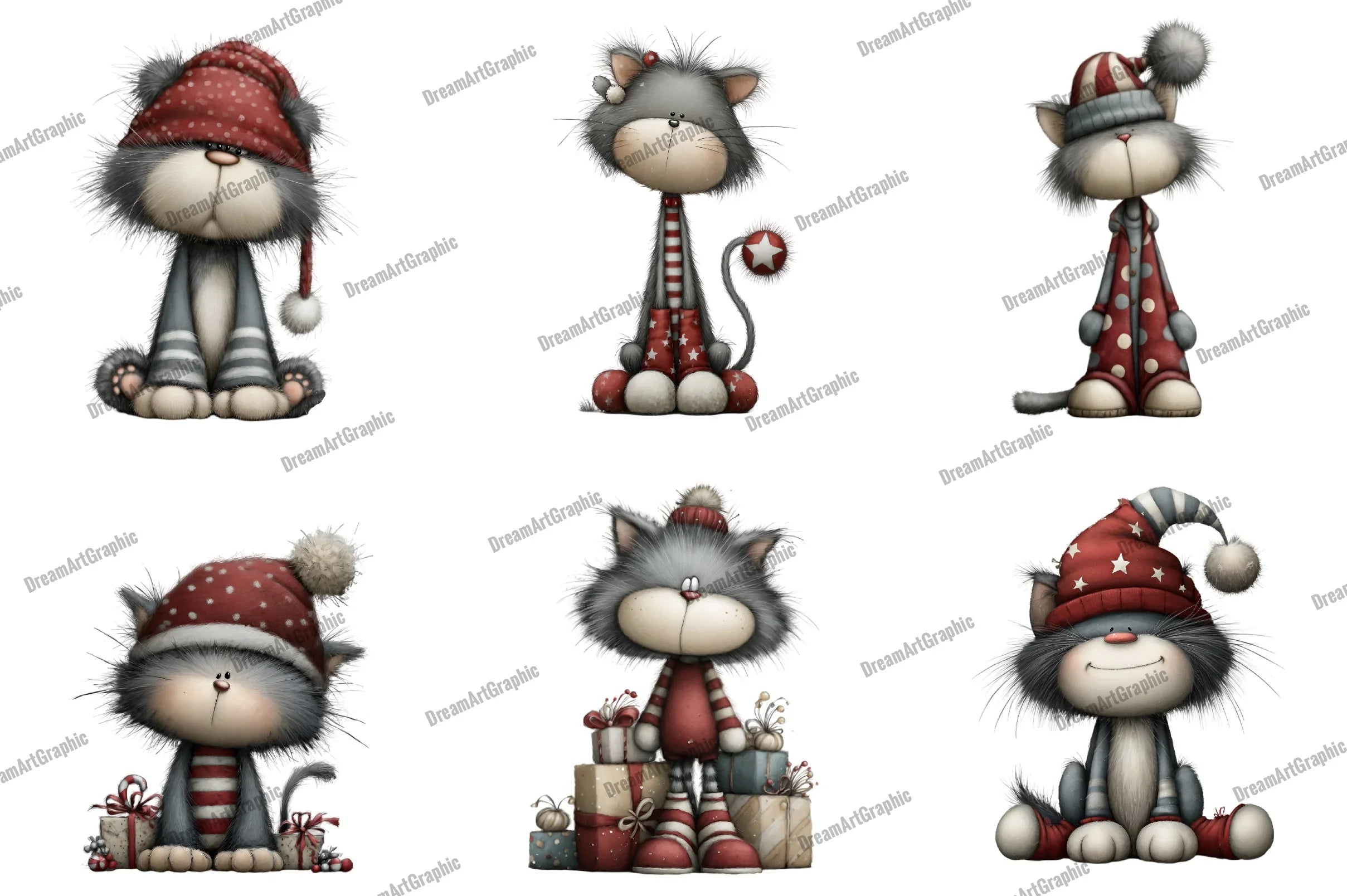 Whimsical Funny Christmas Cats Clipart Bundle - CraftNest - Digital Crafting and Art