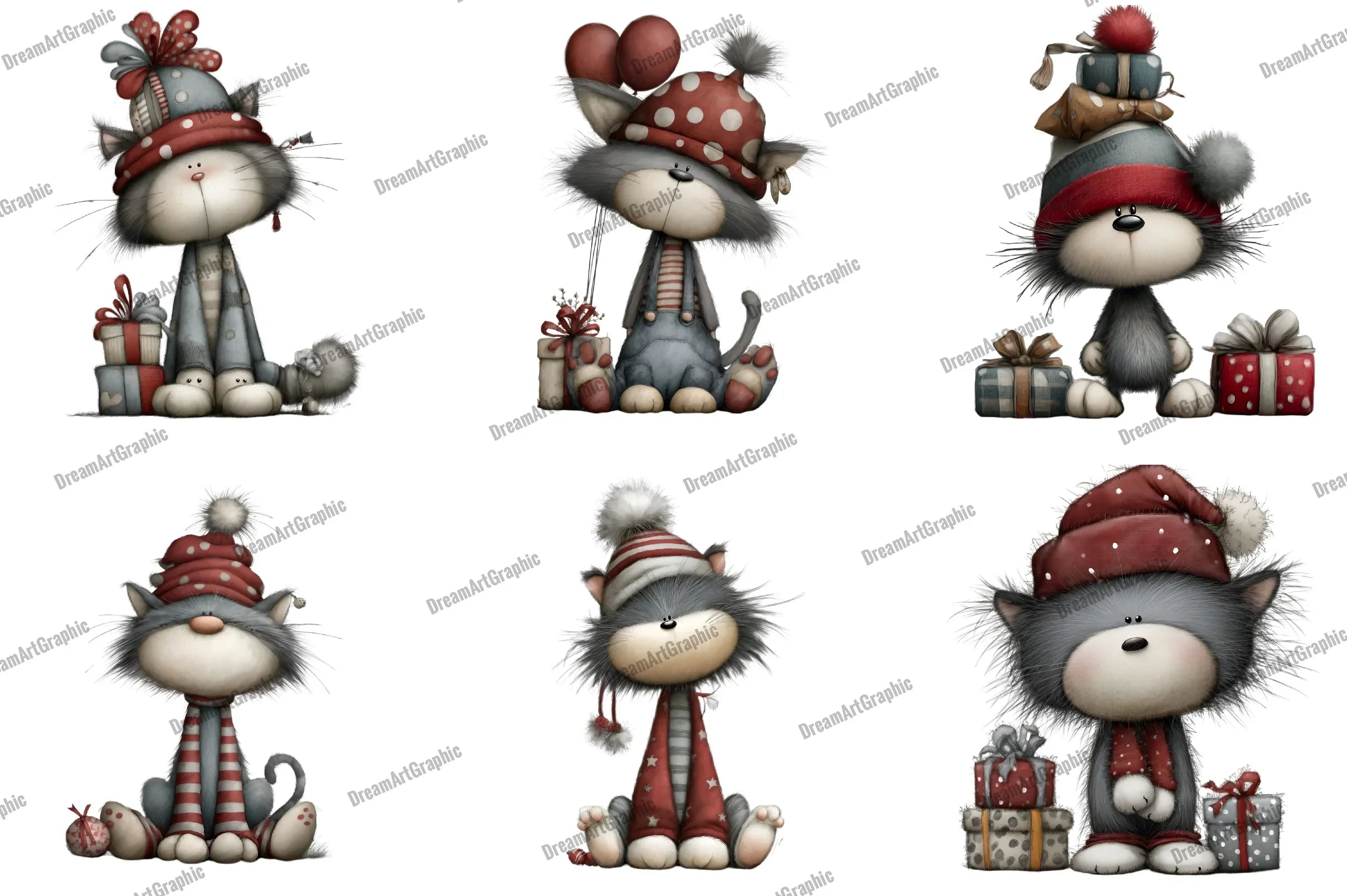 Whimsical Funny Christmas Cats Clipart Bundle - CraftNest - Digital Crafting and Art
