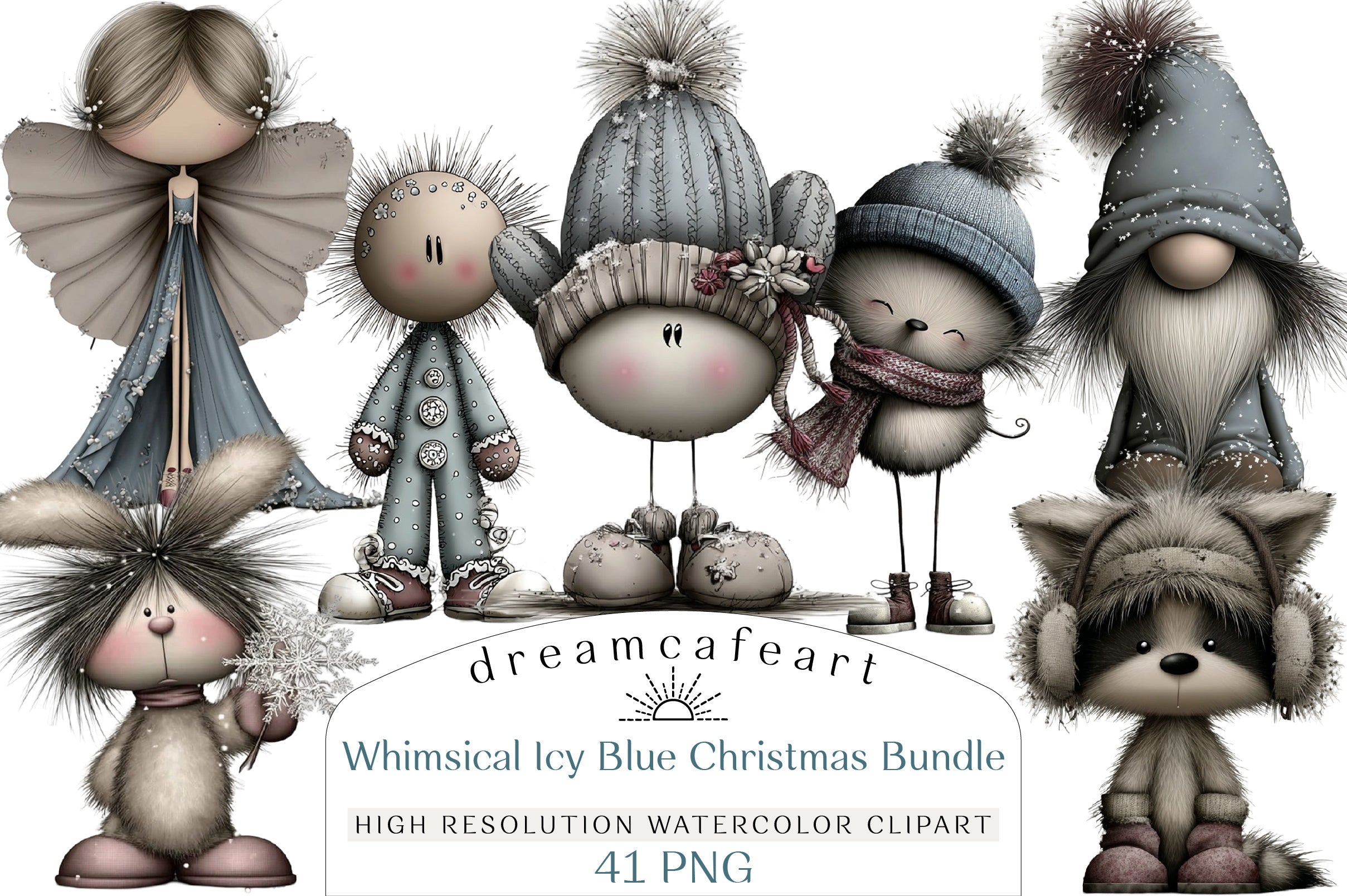 Whimsical Icy Blue Christmas Clipart Bundle