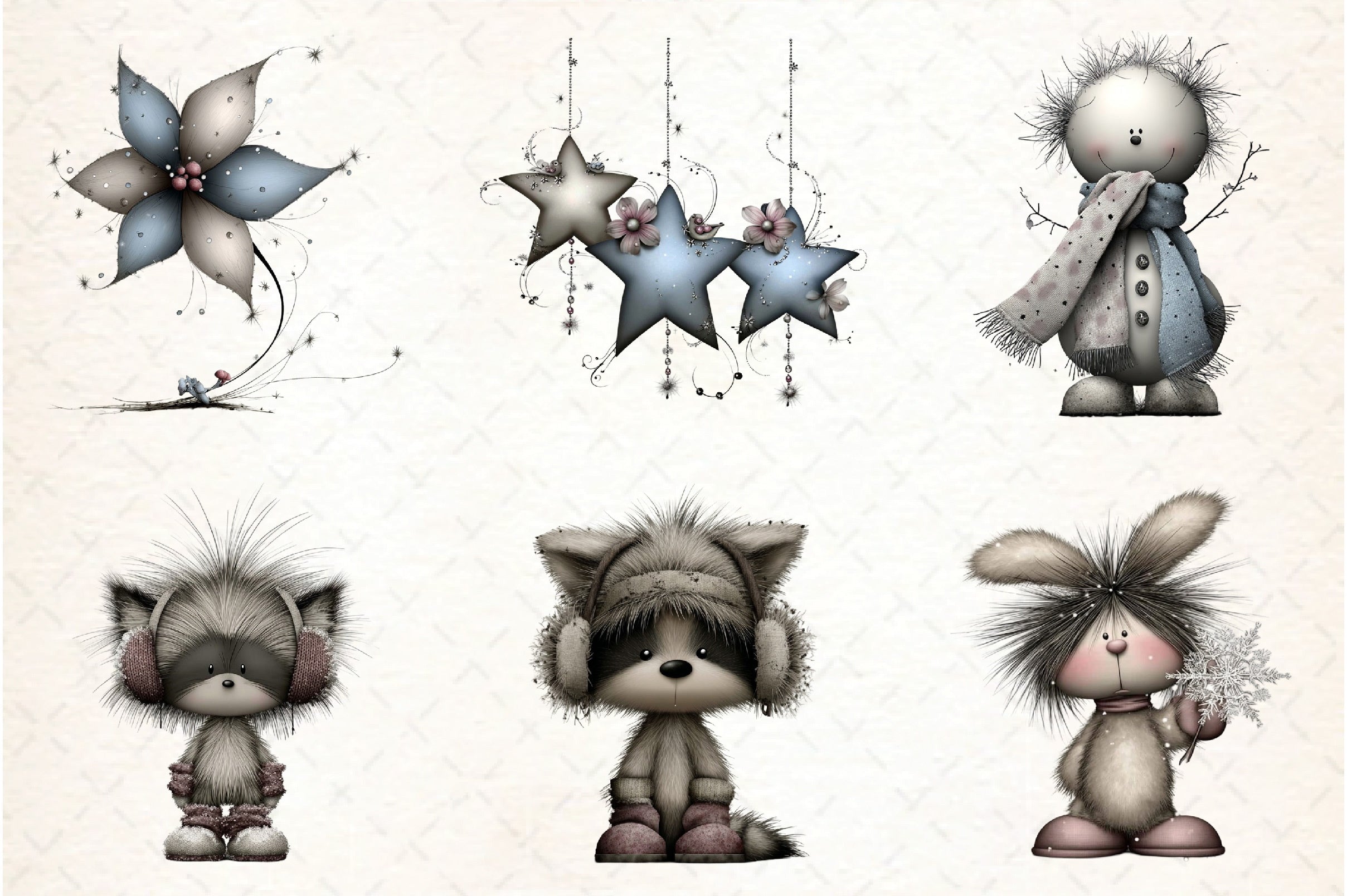 Whimsical Icy Blue Christmas Clipart Bundle