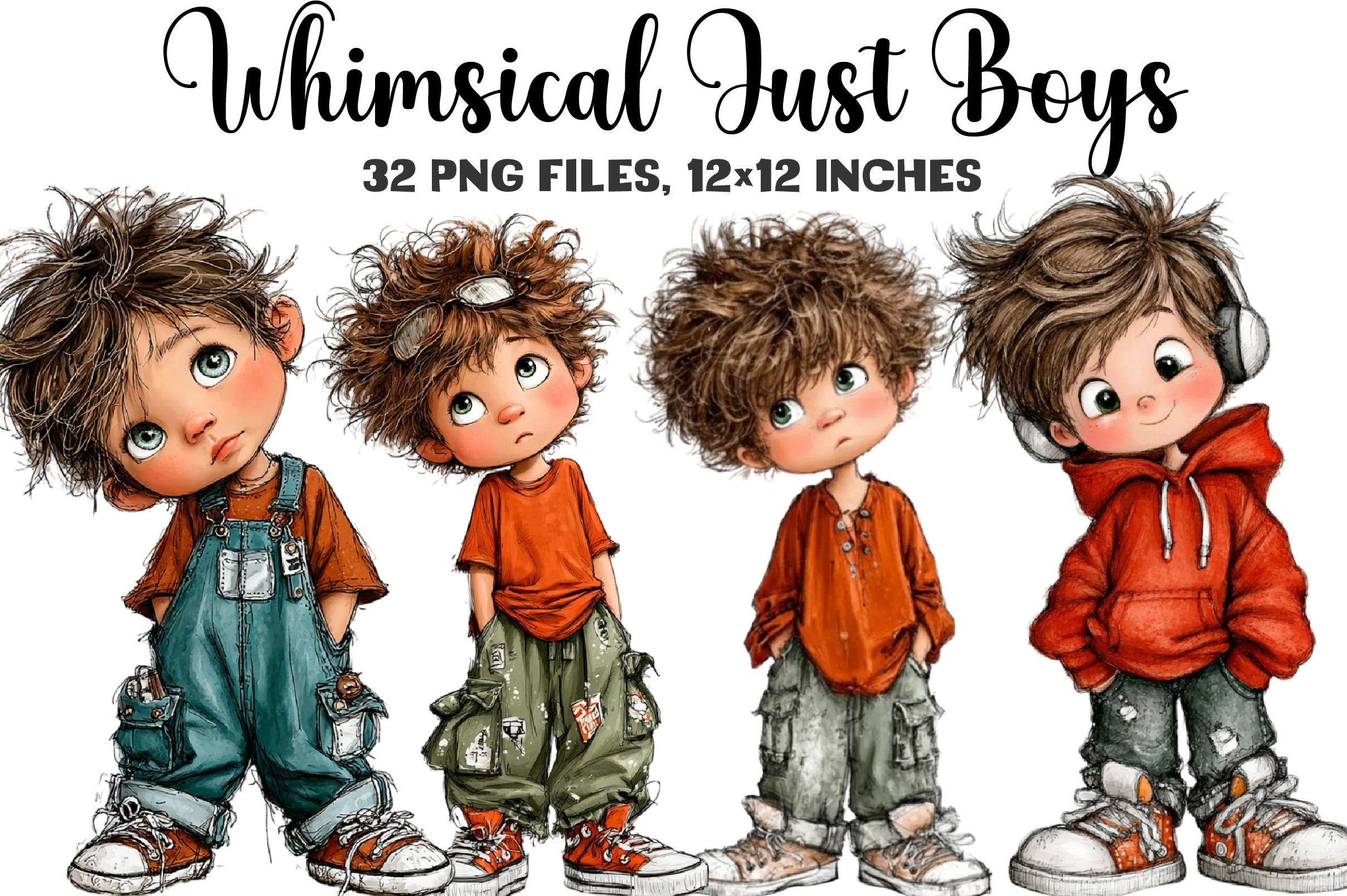 Whimsical Boys Clipart Bundle