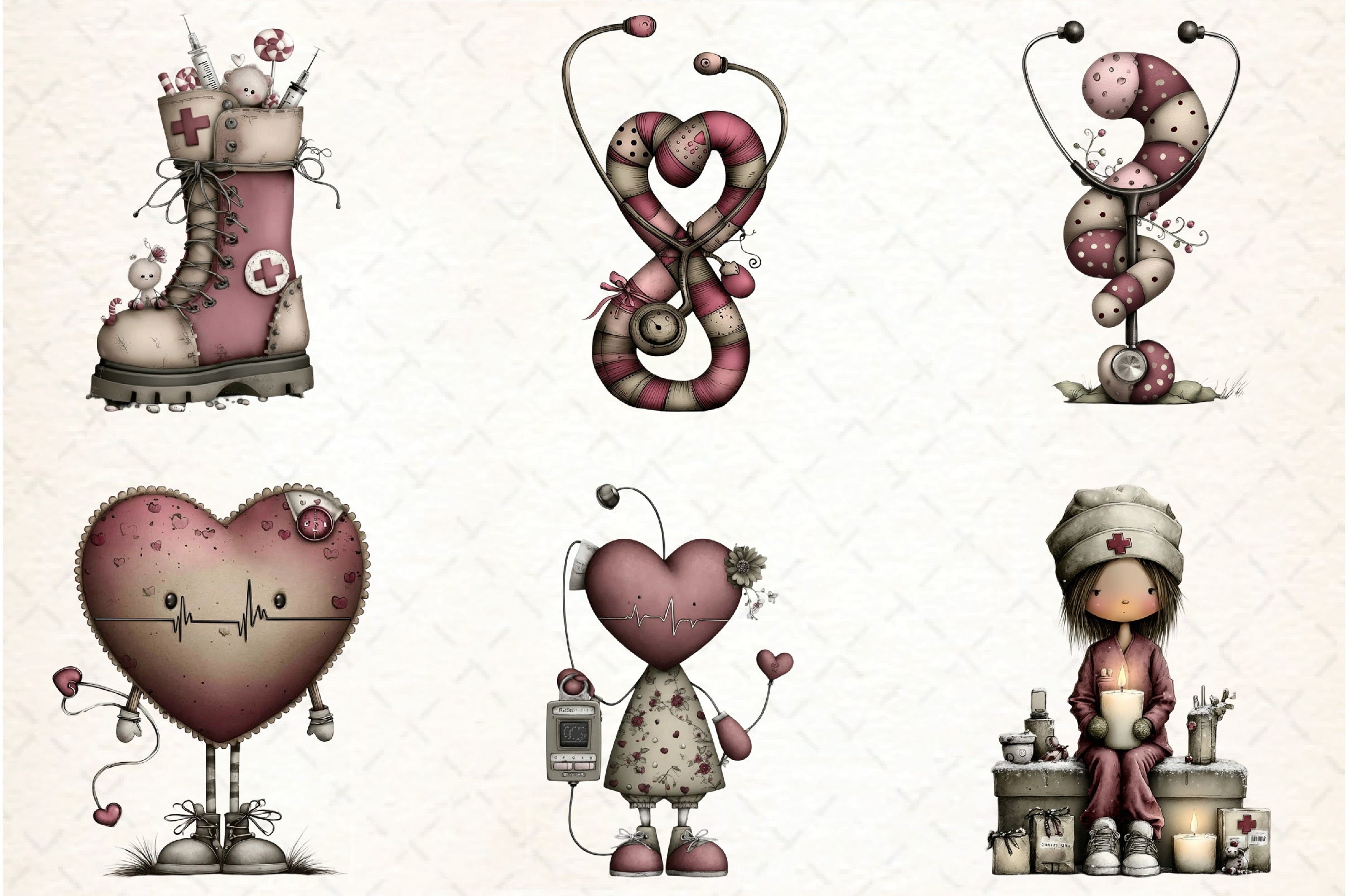 Whimsical Nurse Christmas Clipart Bundle