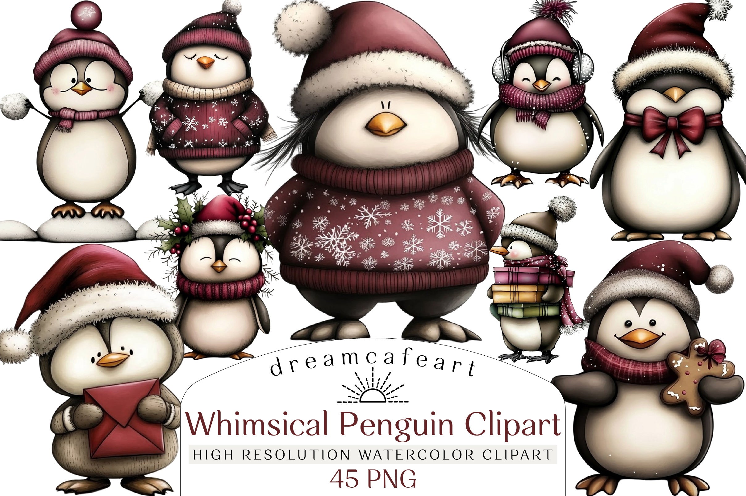 Whimsical Penguin Clipart Bundle