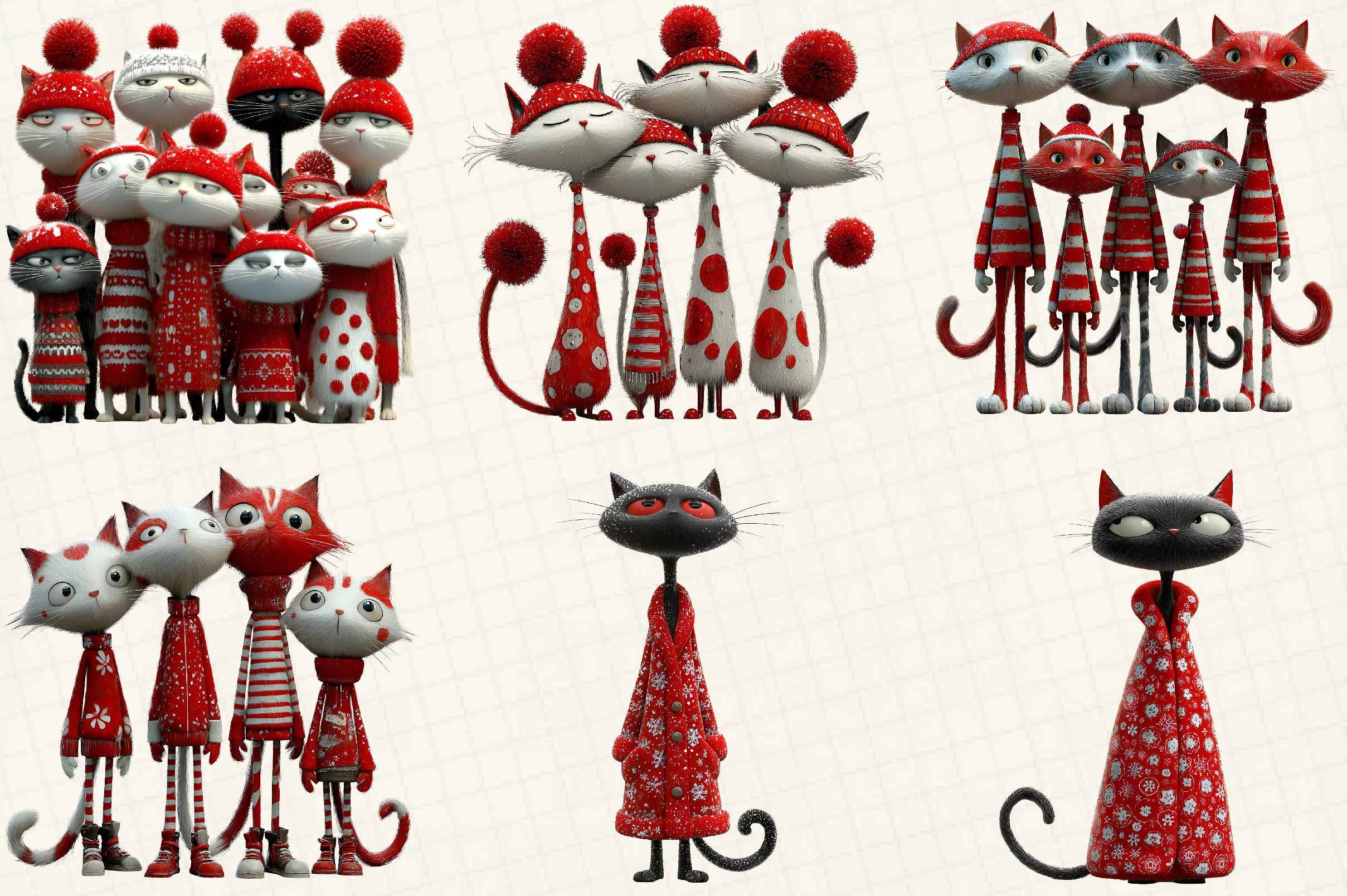 Whimsical Quirky Christmas Cats Clipart Bundle