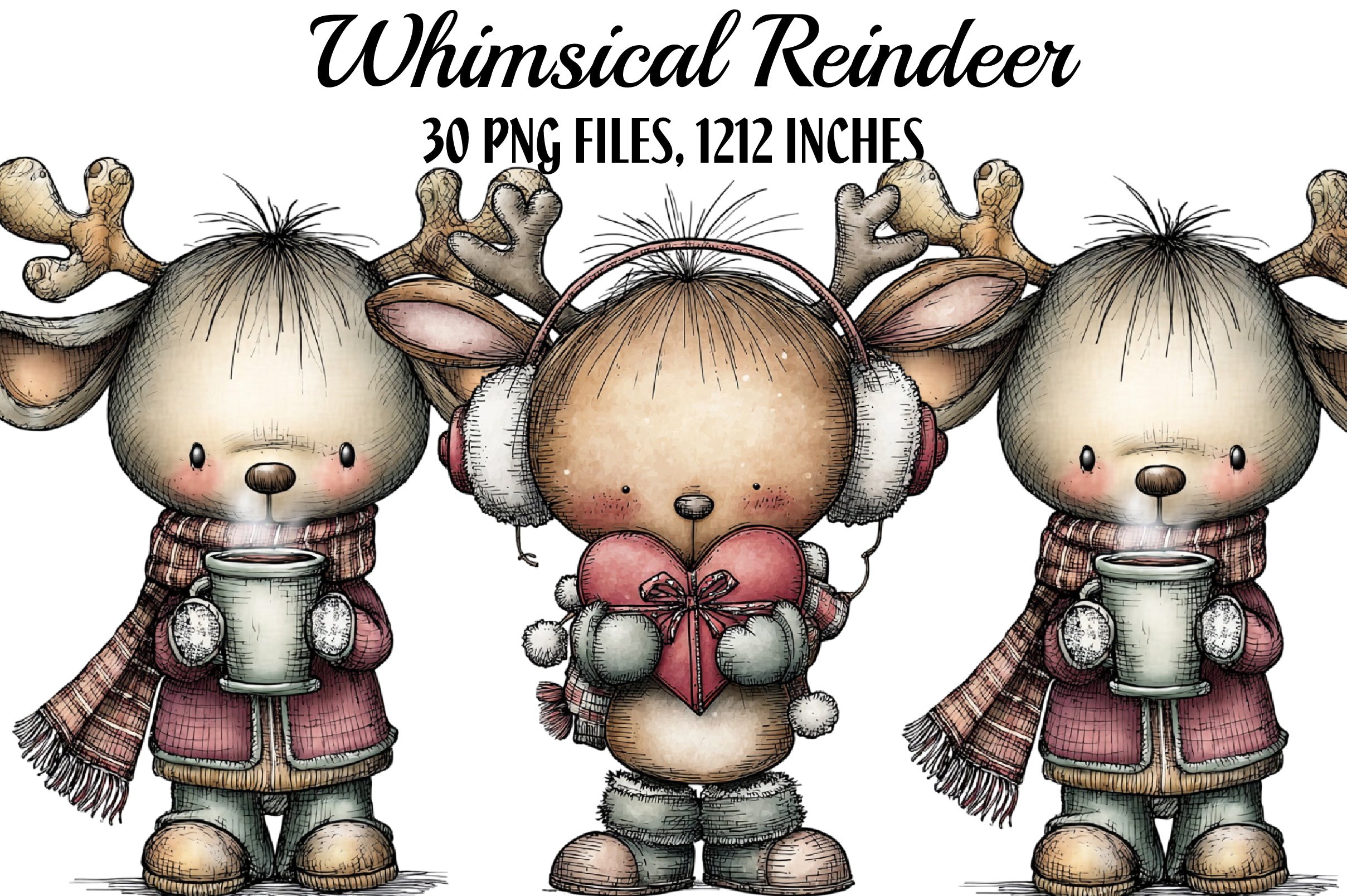 Whimsical Reindeer Clipart Bundle