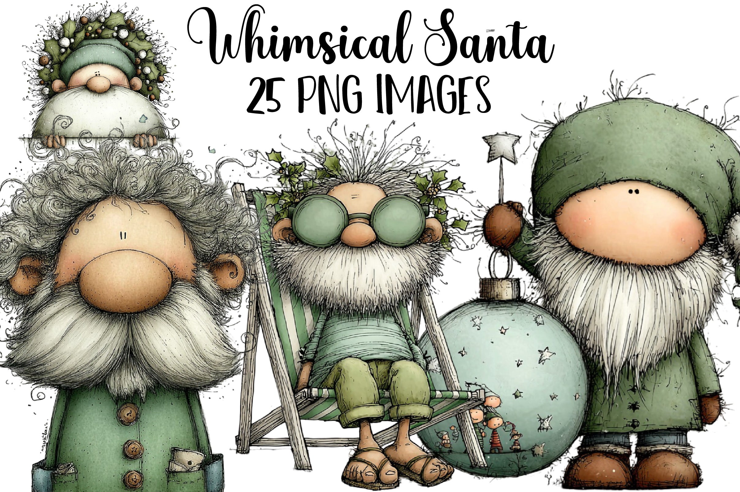 Whimsical Santa Clipart Bundle