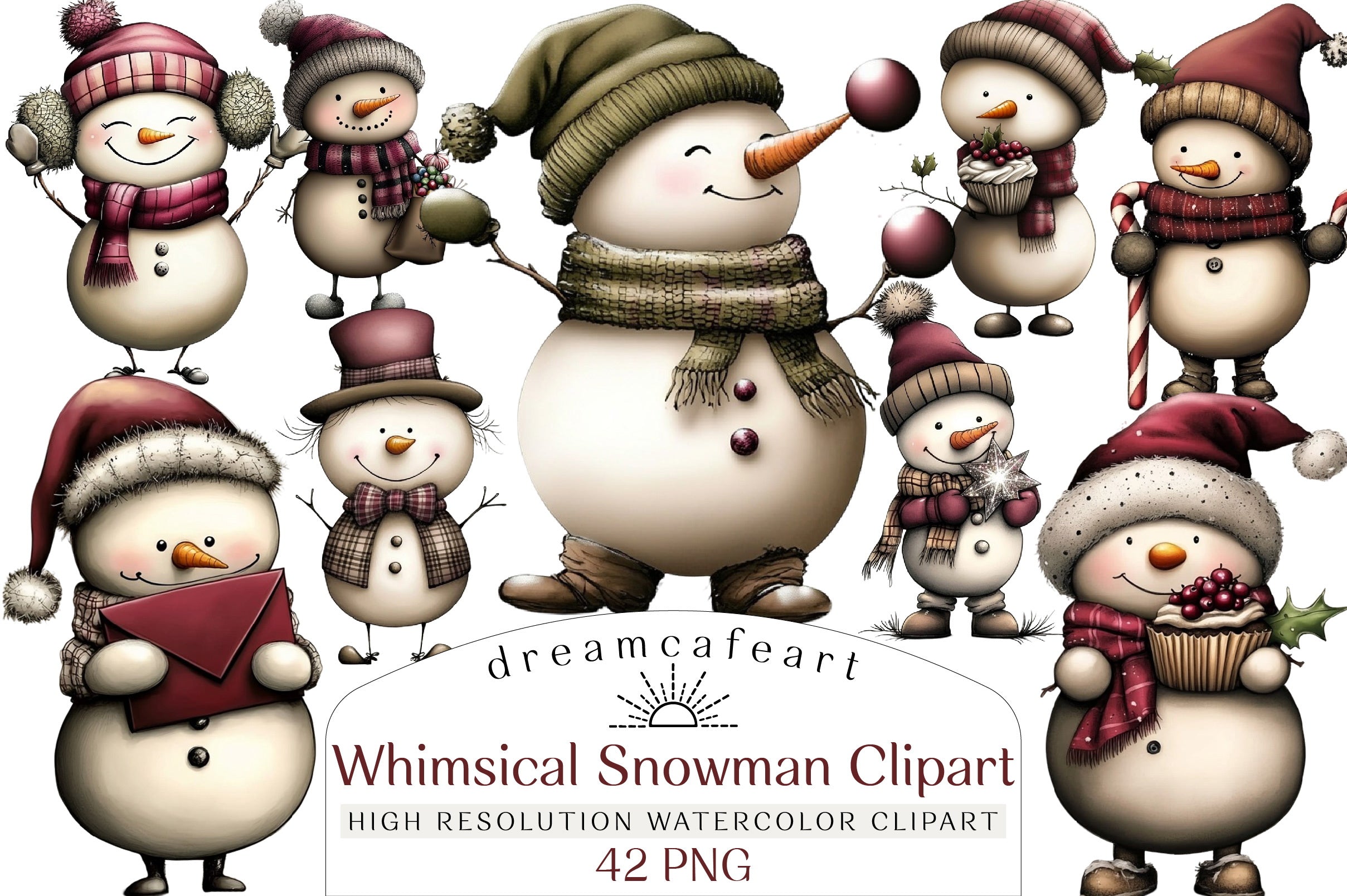 Whimsical Snowman Clipart Bundle