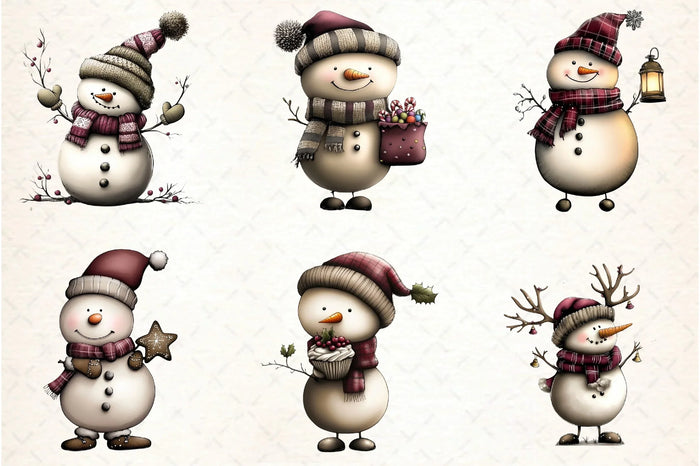 Whimsical Snowman Clipart Bundle