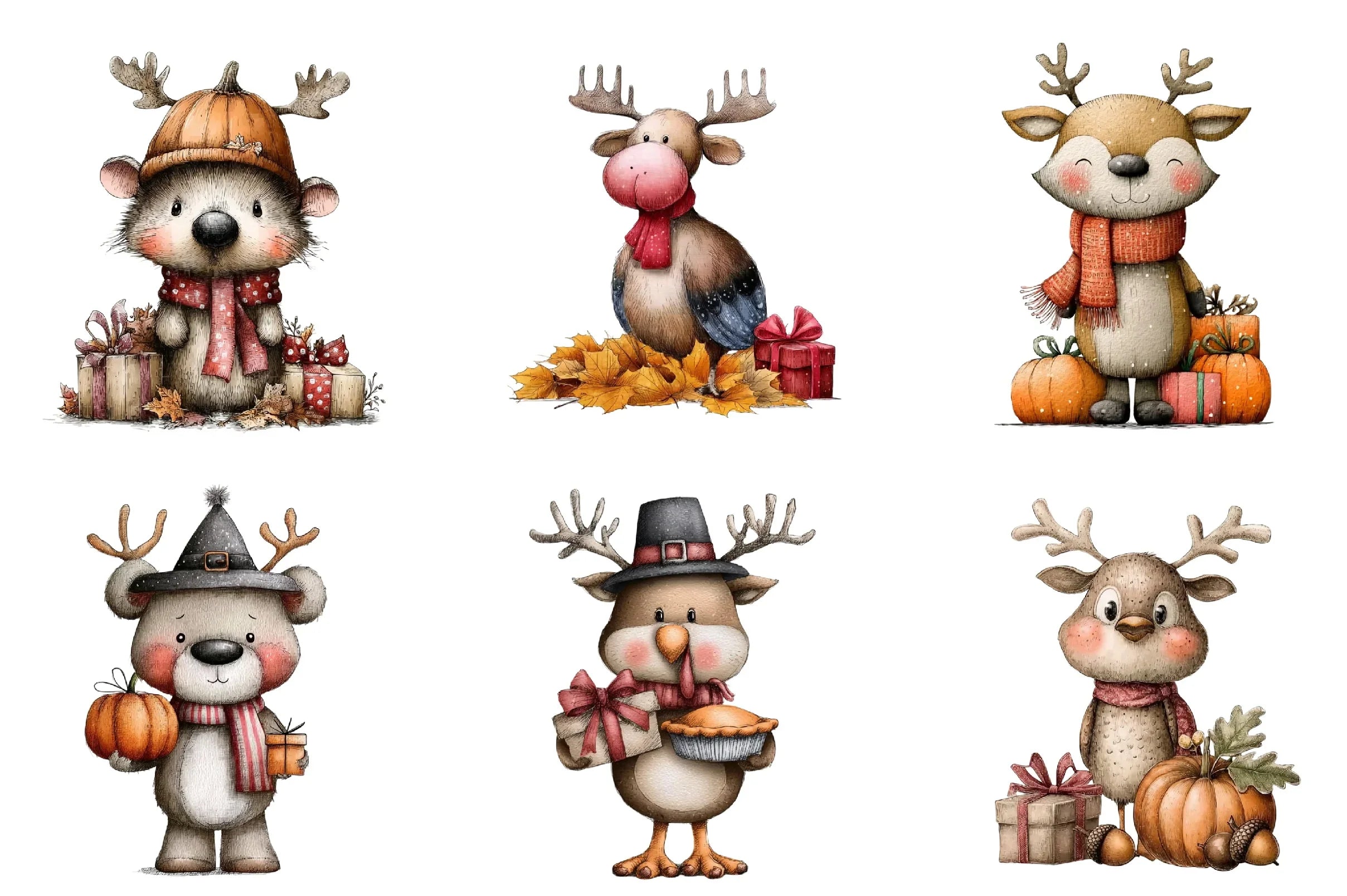 Whimsical Thanksgiving Clipart Bundle - CraftNest - Digital Crafting and Art
