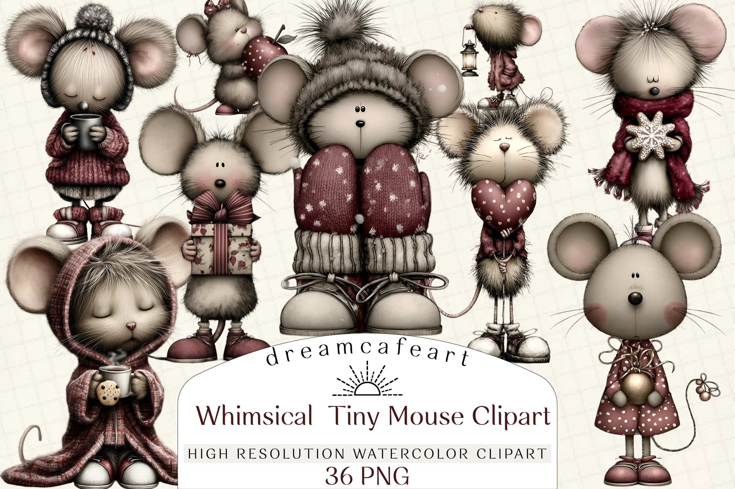 Whimsical Tiny Mouse Clipart Bundle