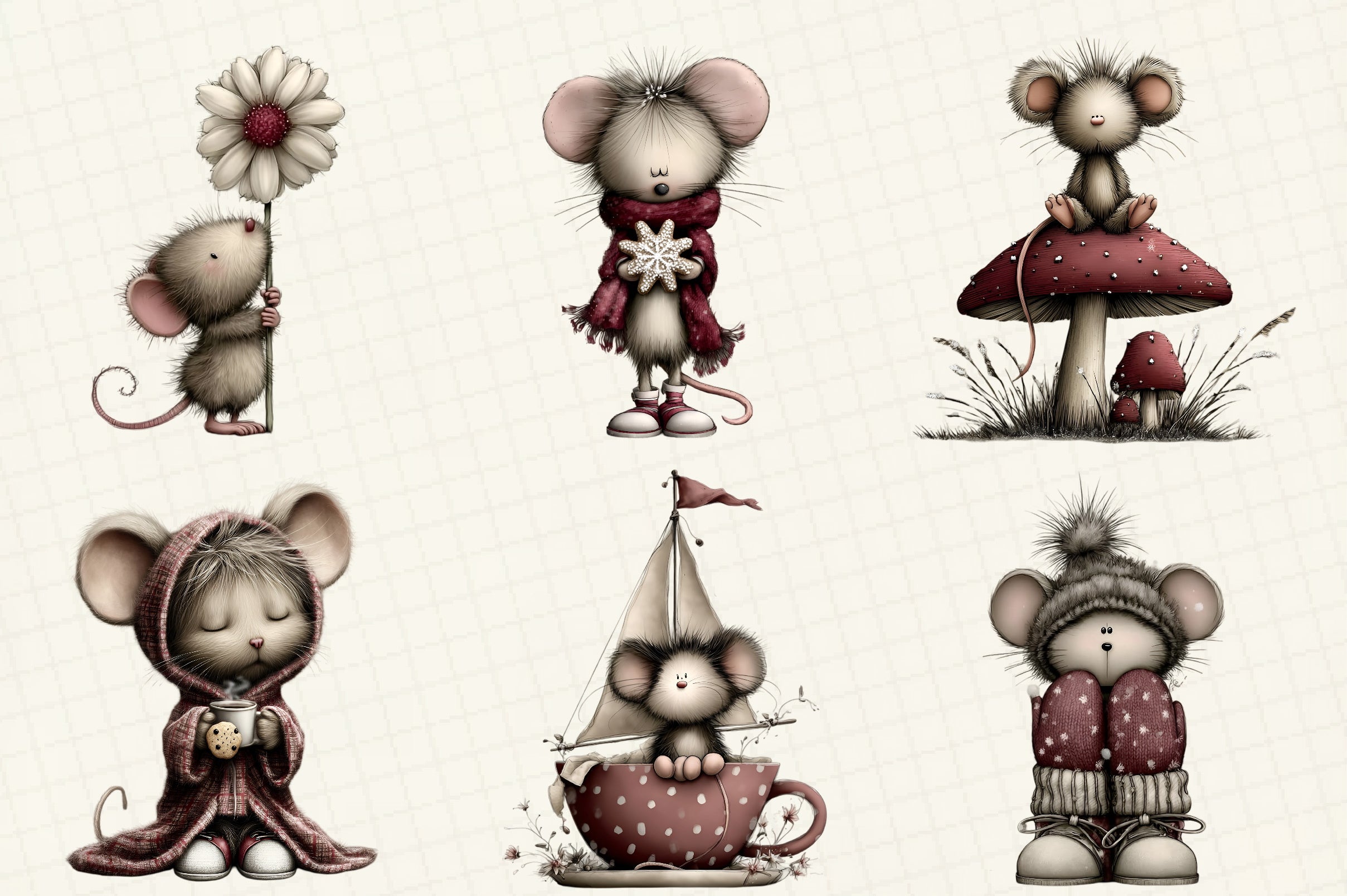 Whimsical Tiny Mouse Clipart Bundle