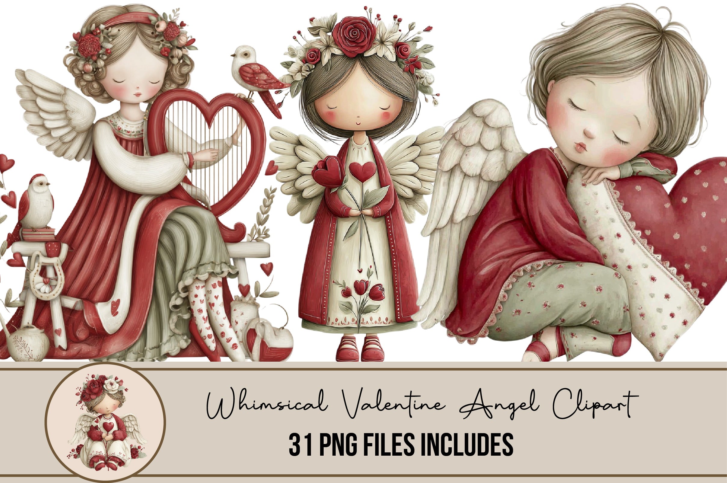 Whimsical Valentine Angel Clipart Bundle