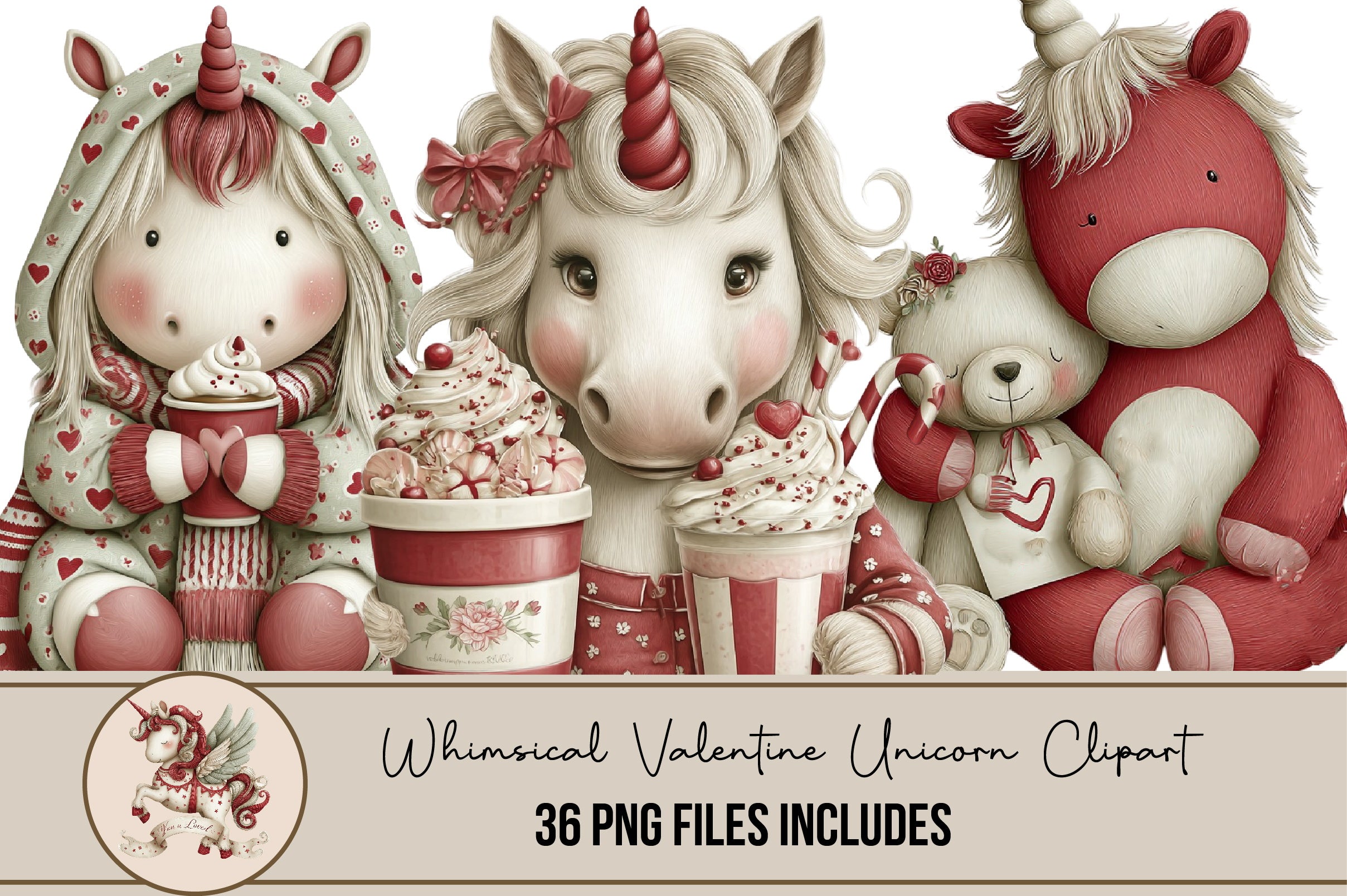 Whimsical Valentine Unicorn Clipart Bundle