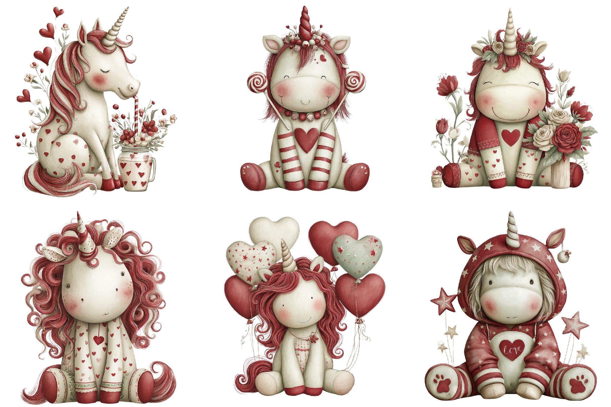 Whimsical Valentine Unicorn Clipart Bundle