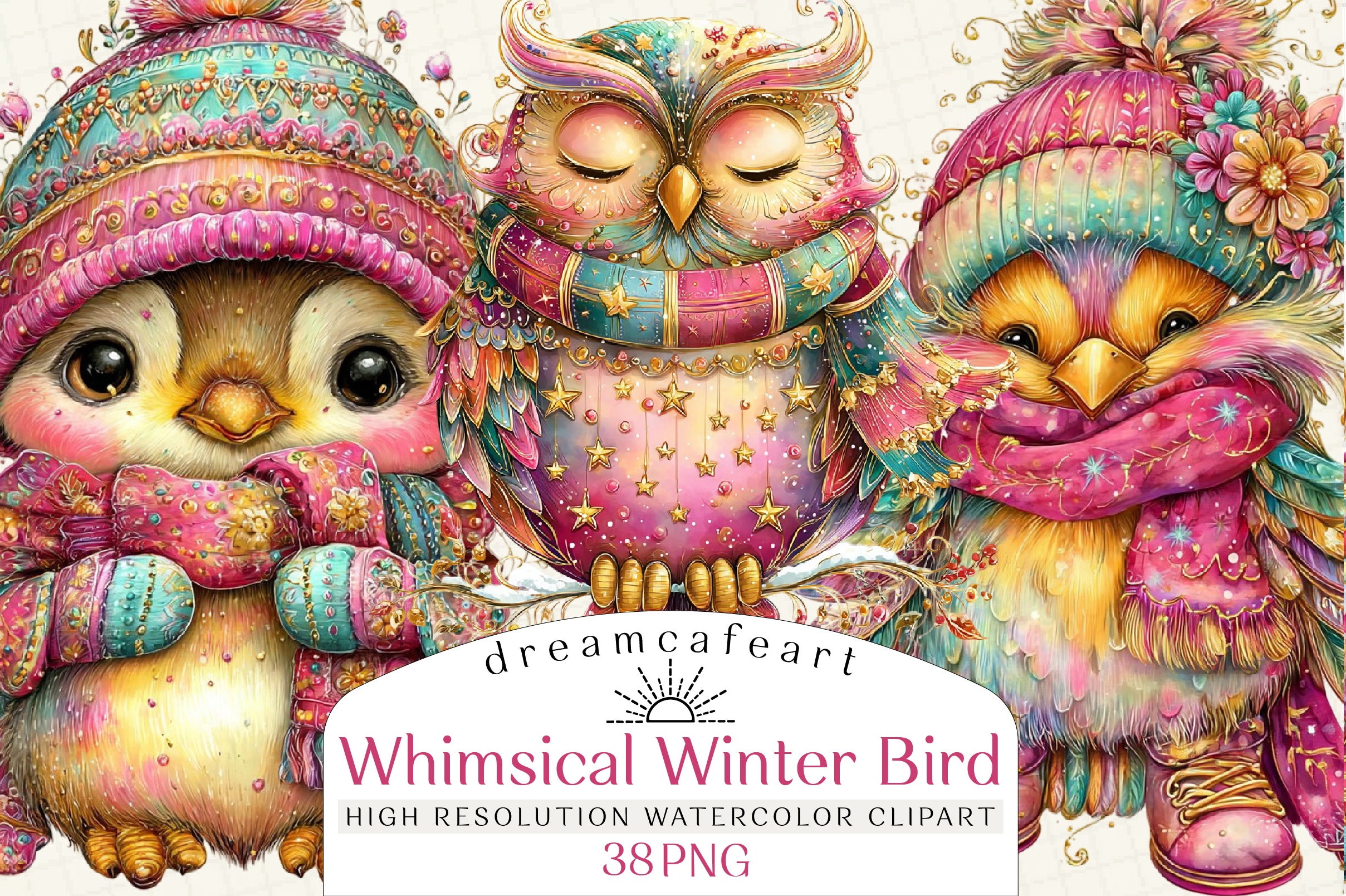 Whimsical Winter Bird Clipart Bundle