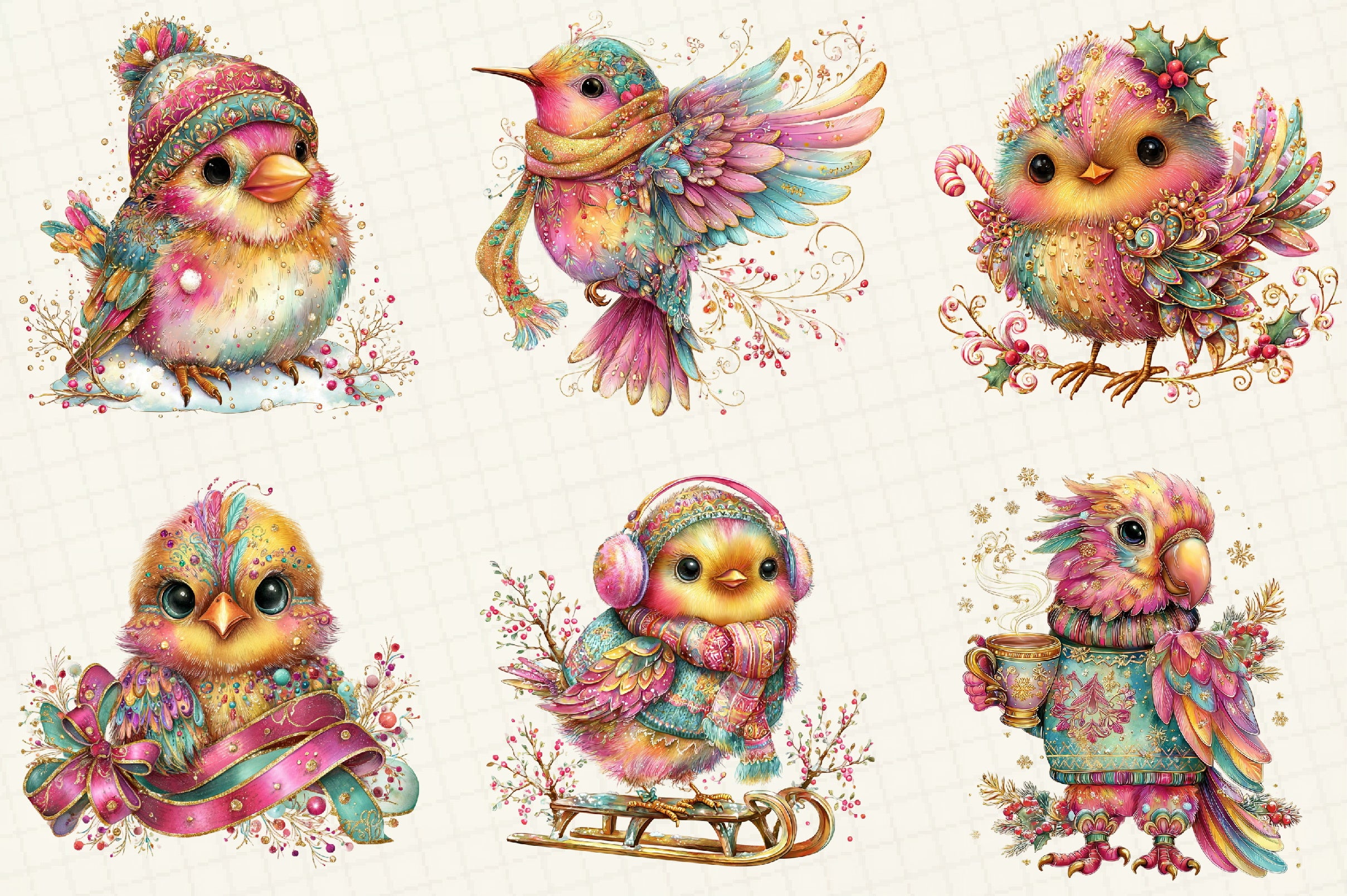 Whimsical Winter Bird Clipart Bundle