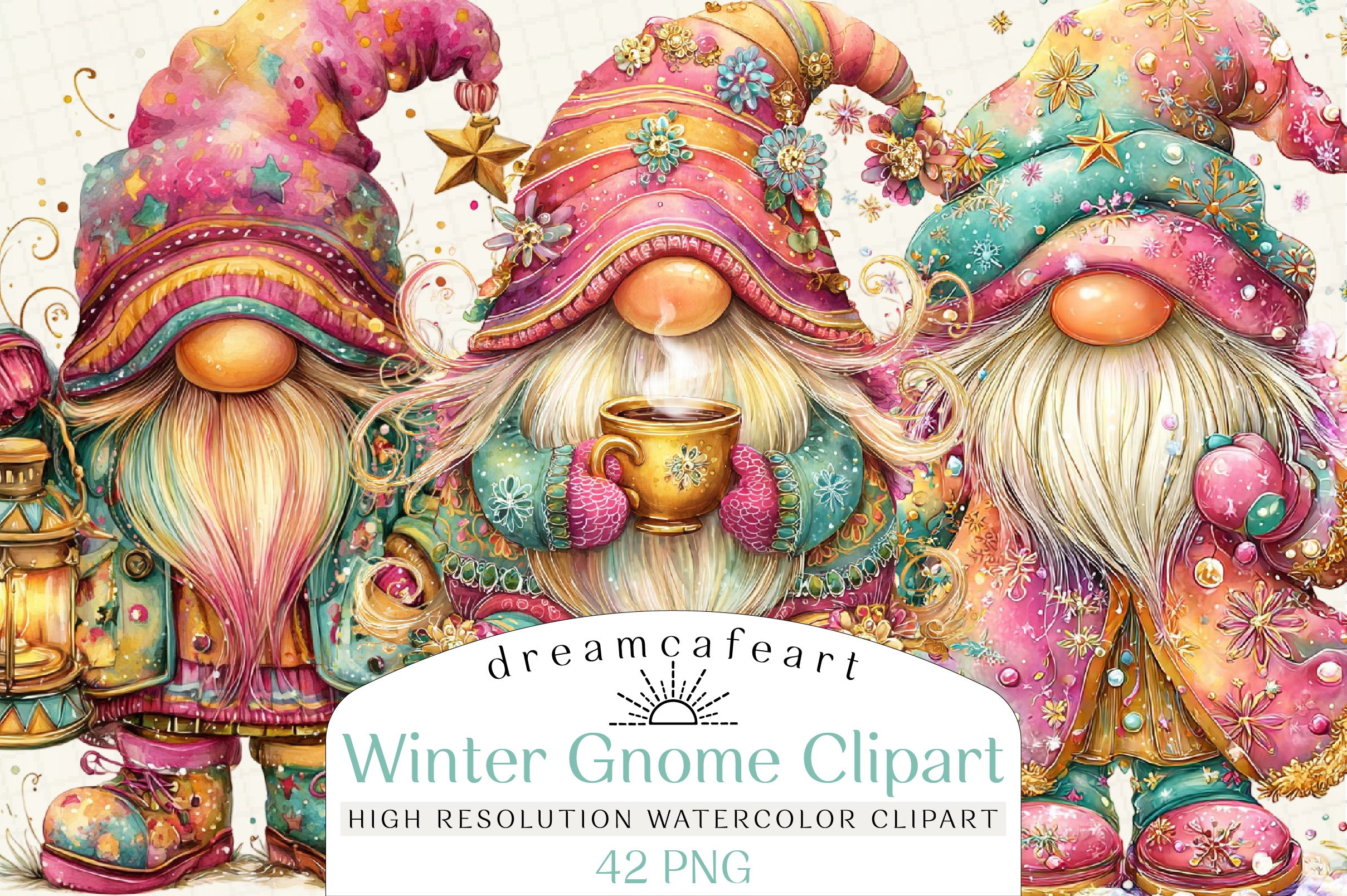 Whimsical Winter Gnome Clipart Bundle