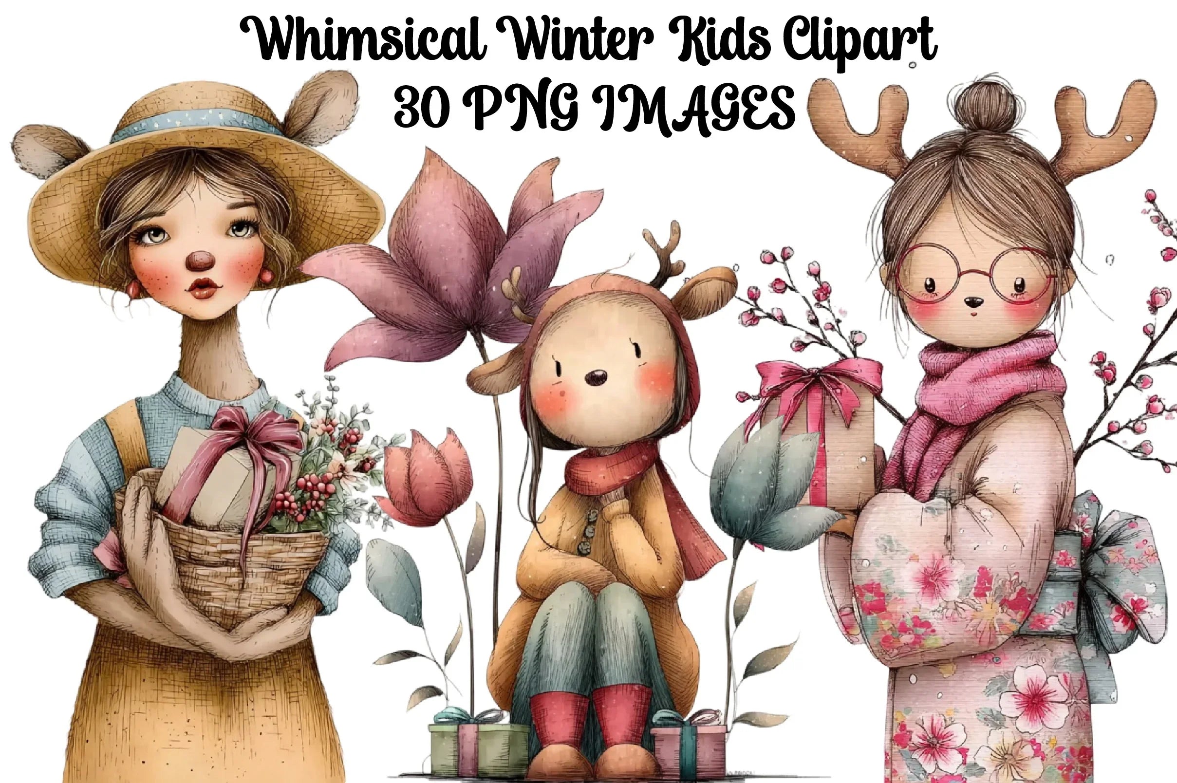Whimsical Winter Kids Clipart Bundle