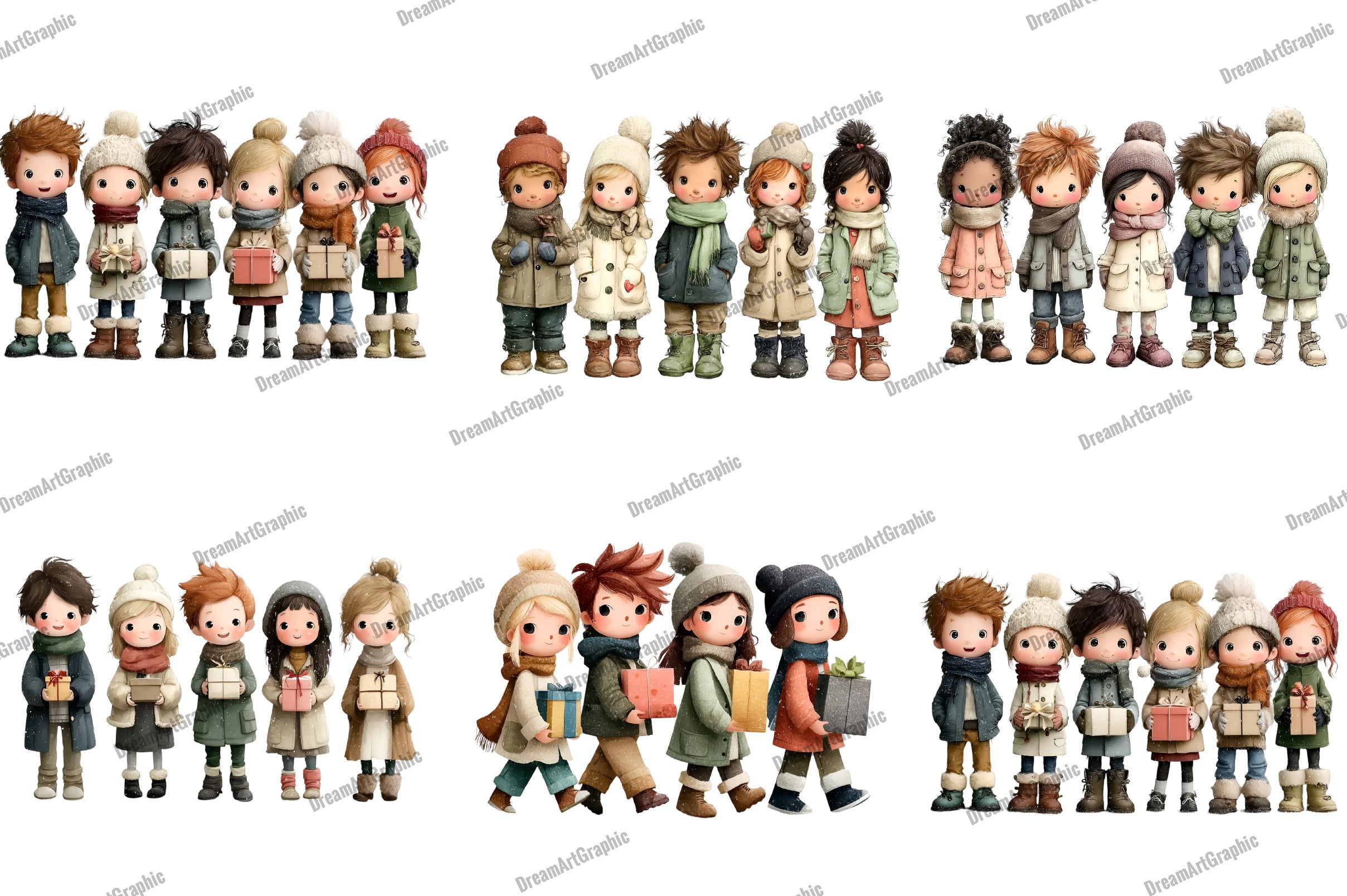 Whimsical Winter Kids Clipart Bundle