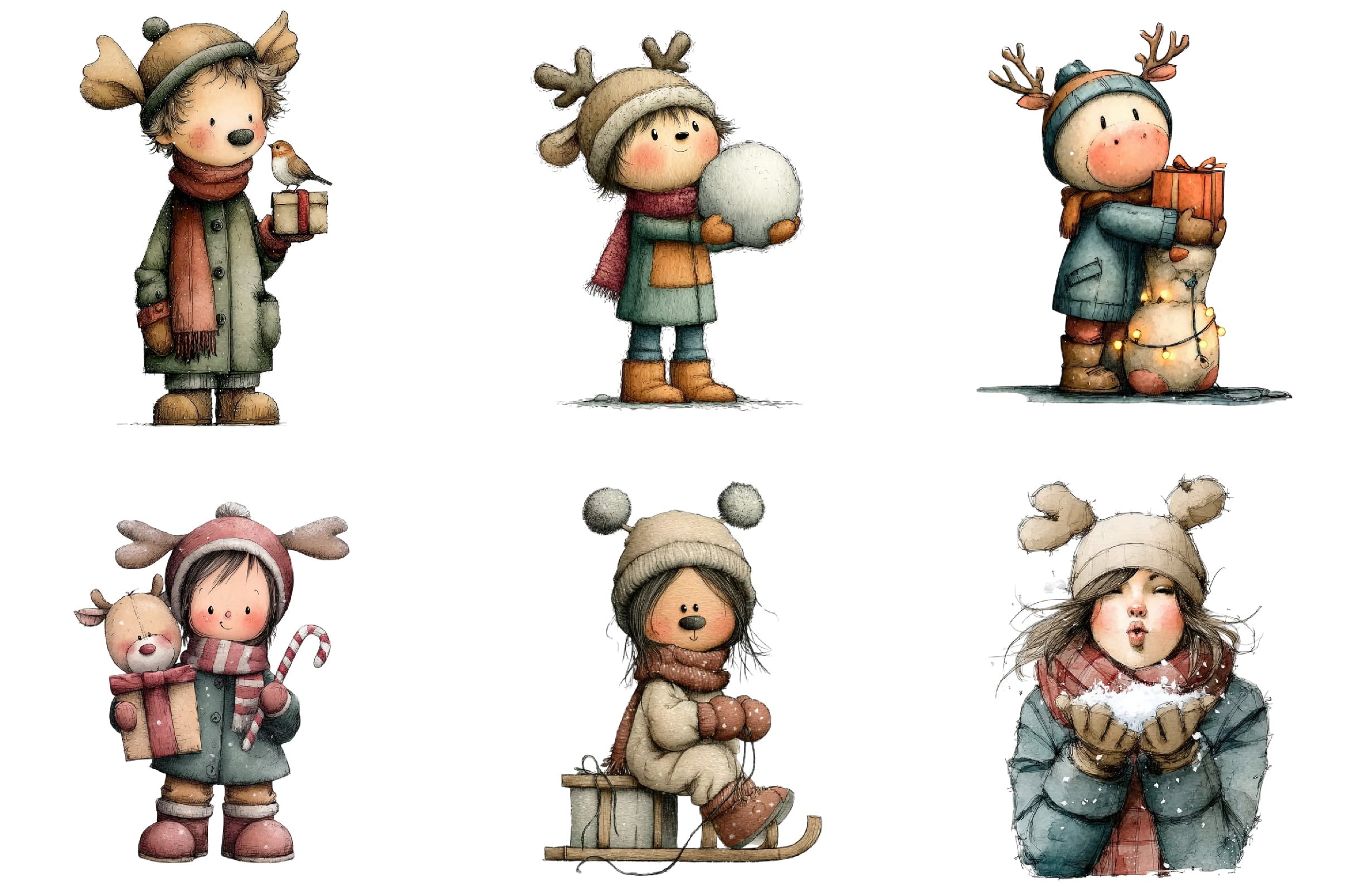 Whimsical Winter Kids Clipart Bundle