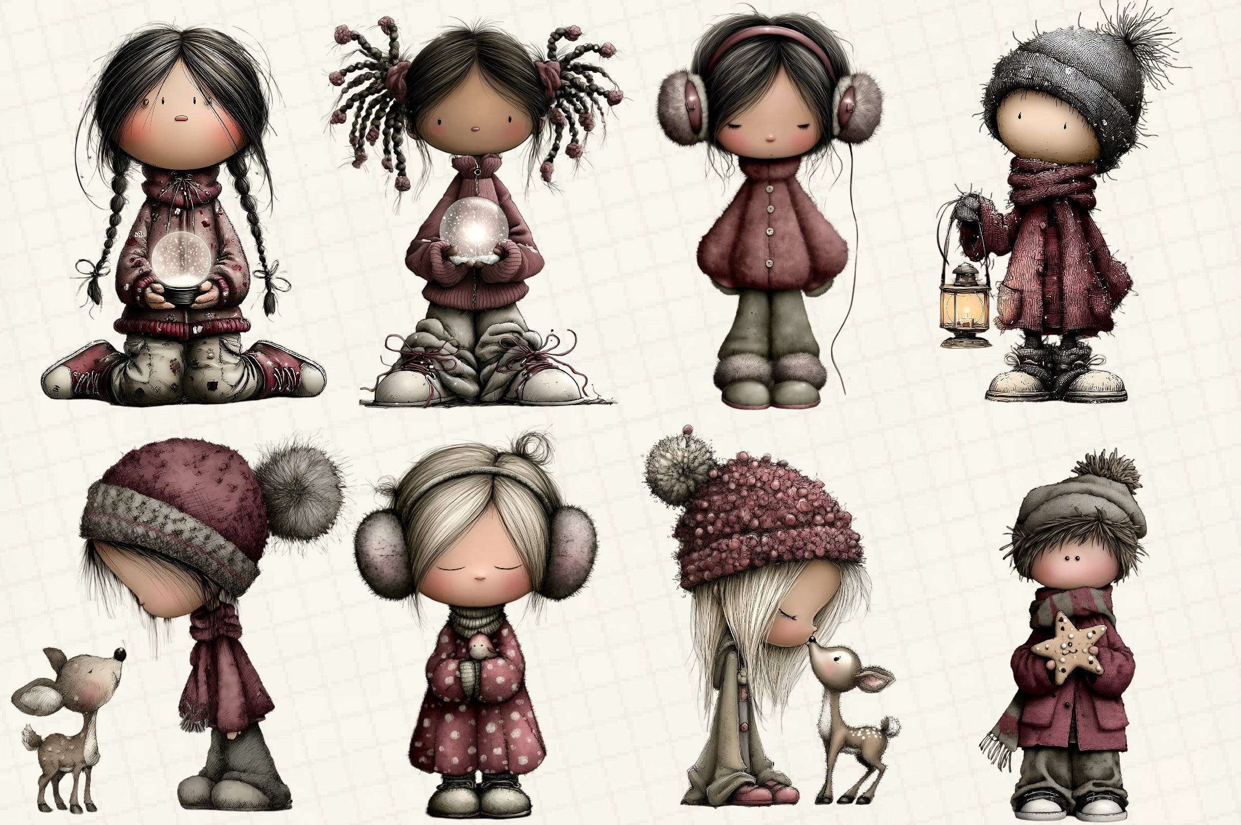 Whimsical Winter Kids Clipart Bundle