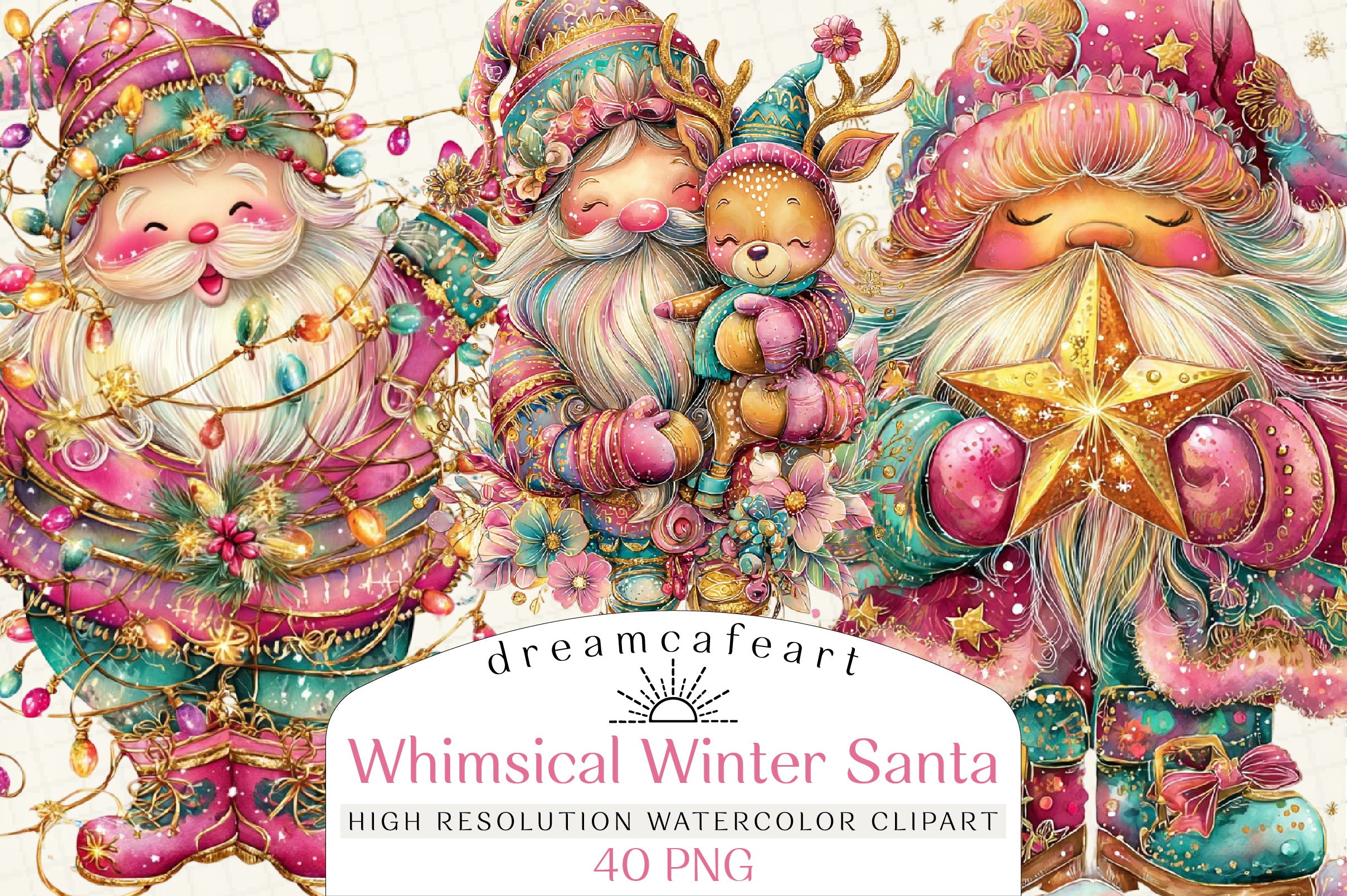 Whimsical Winter Santa Clipart Bundle