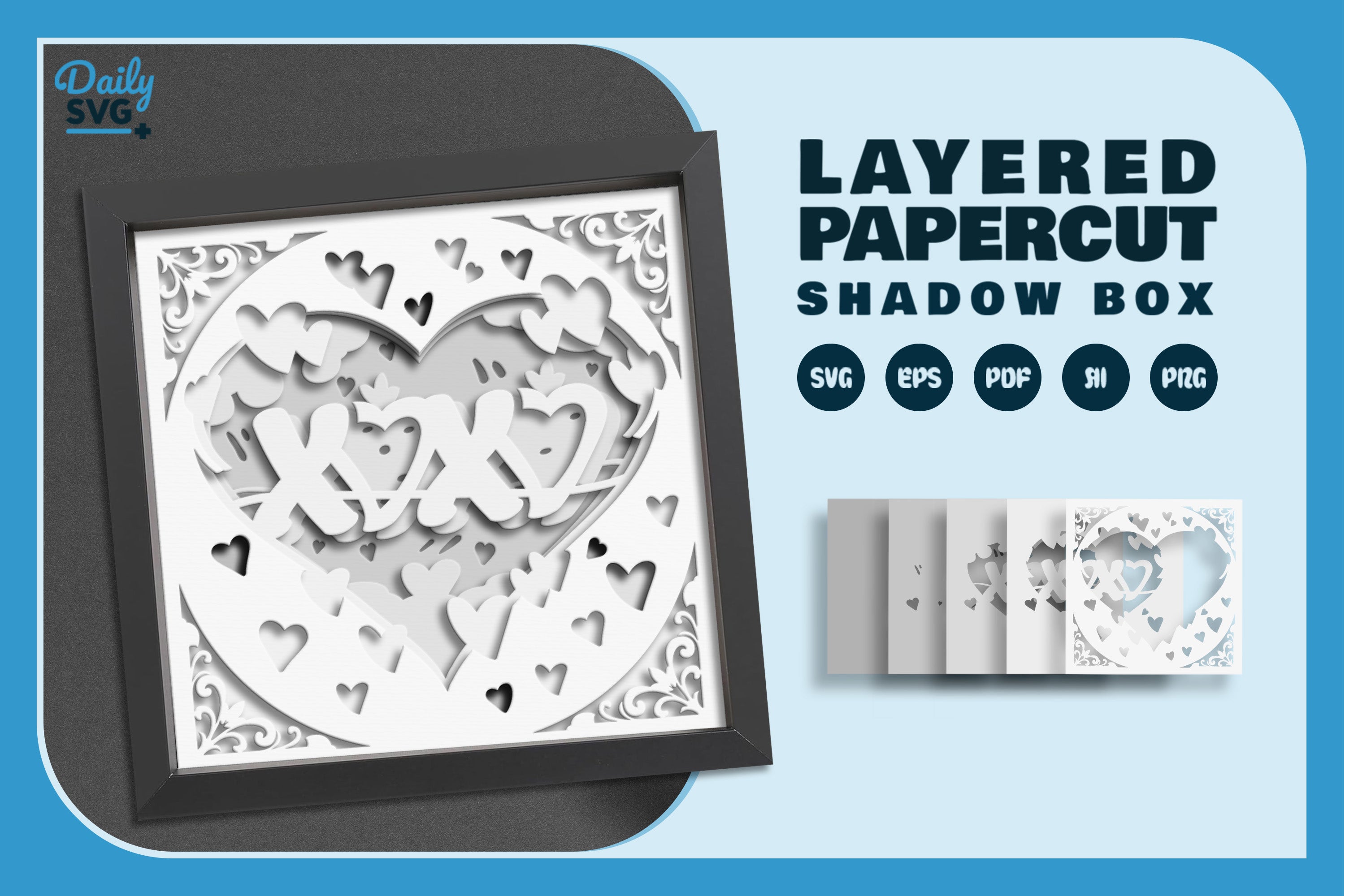 White Heart XOXO Valentine Papercut SVG Bundle