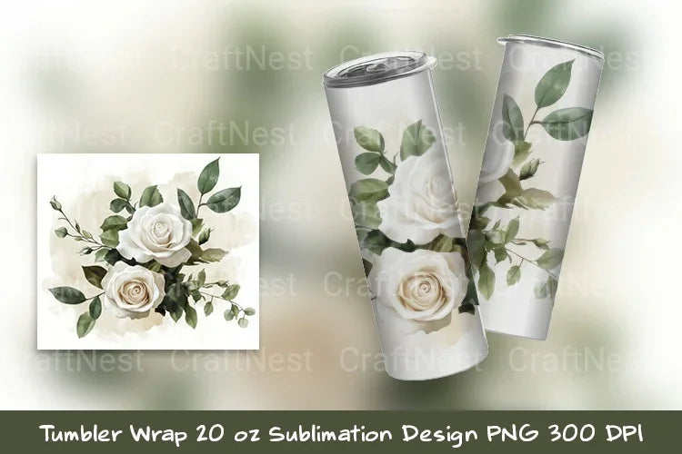 White Rose Tumbler Wrap - CraftNest - Digital Crafting and Art